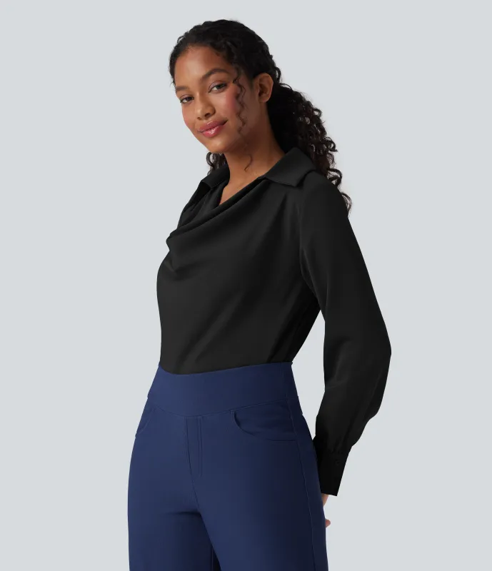 Halara Camisa de oficina de manga larga con cuello vuelto antiarrugas - Black - S sold by Halara