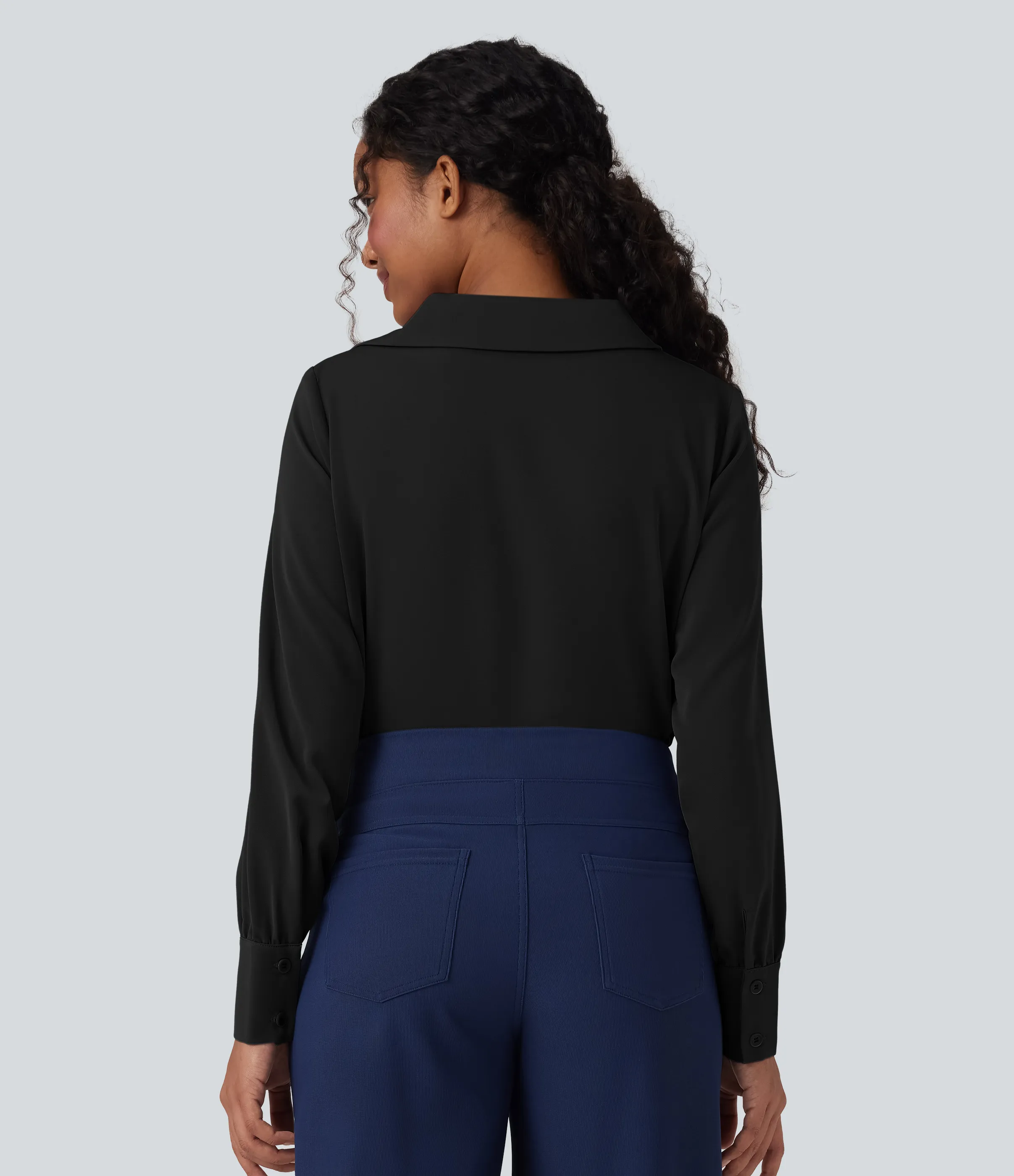 Halara Camisa de oficina de manga larga con cuello vuelto antiarrugas - Black - S sold by Halara product image thumbnail 3