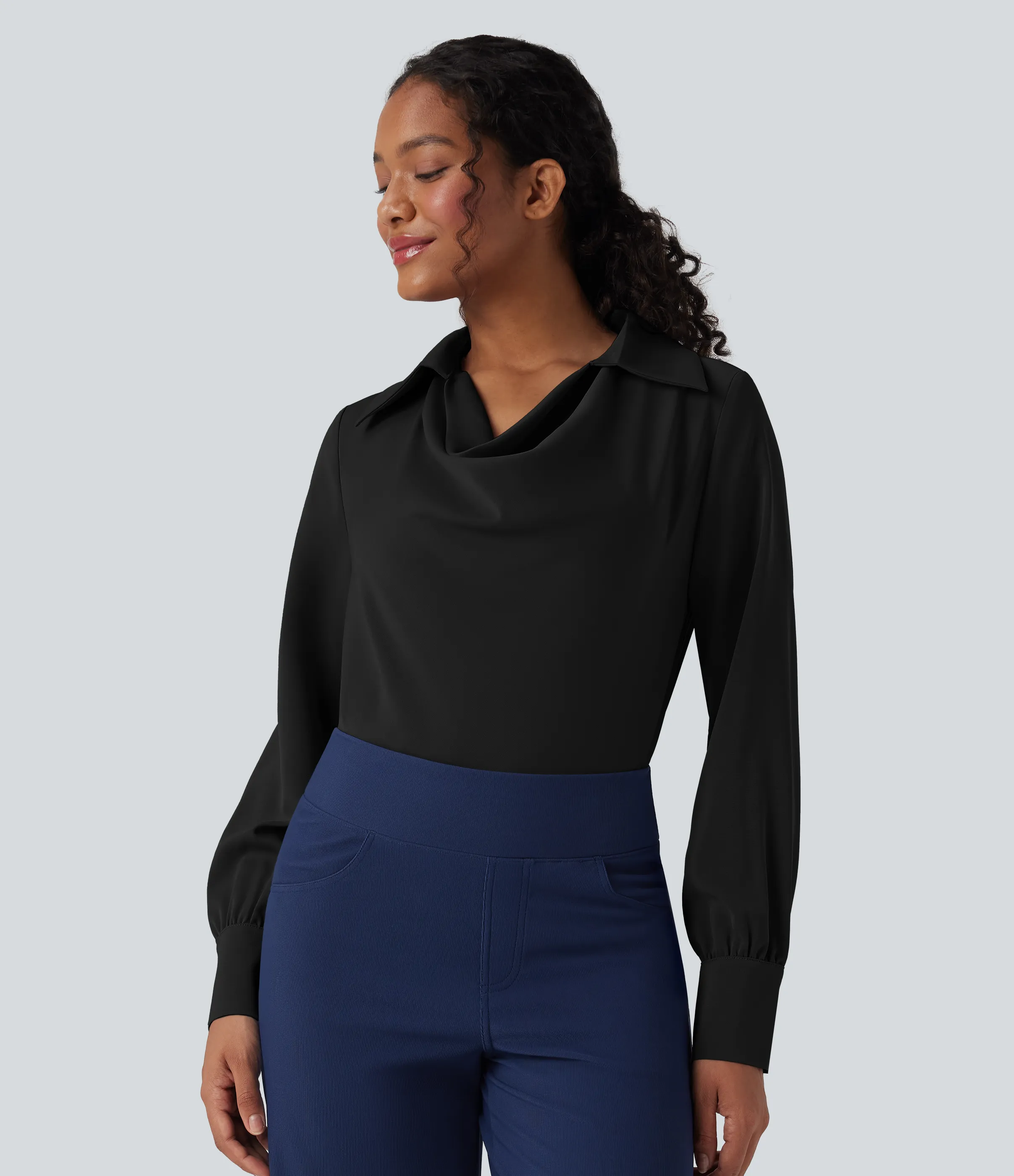 Halara Camisa de oficina de manga larga con cuello vuelto antiarrugas - Black - S sold by Halara product image thumbnail 4