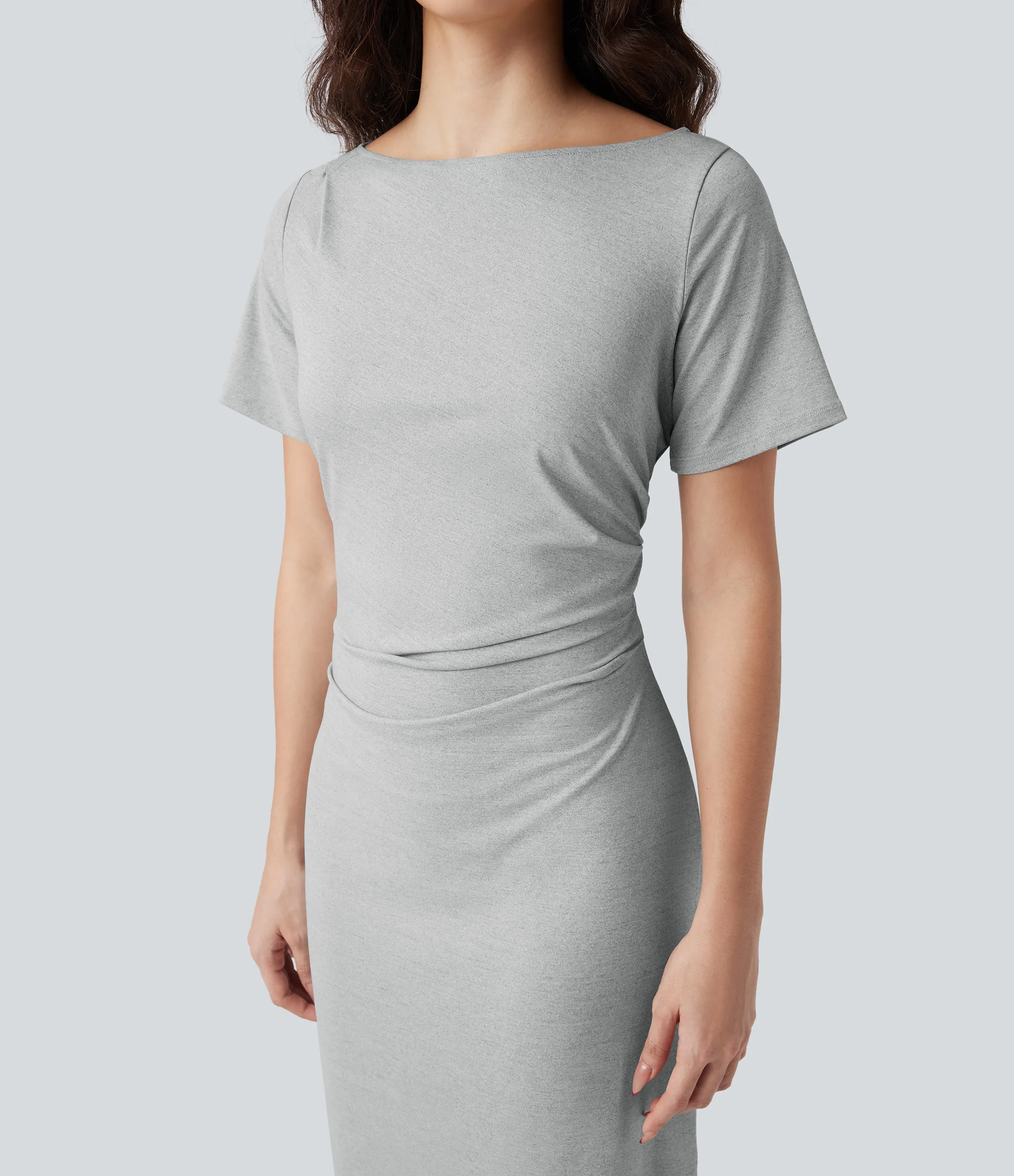 Halara Vestido de oficina midi de manga corta con fruncido - Mottled Grey - XS sold by Halara product image thumbnail 5