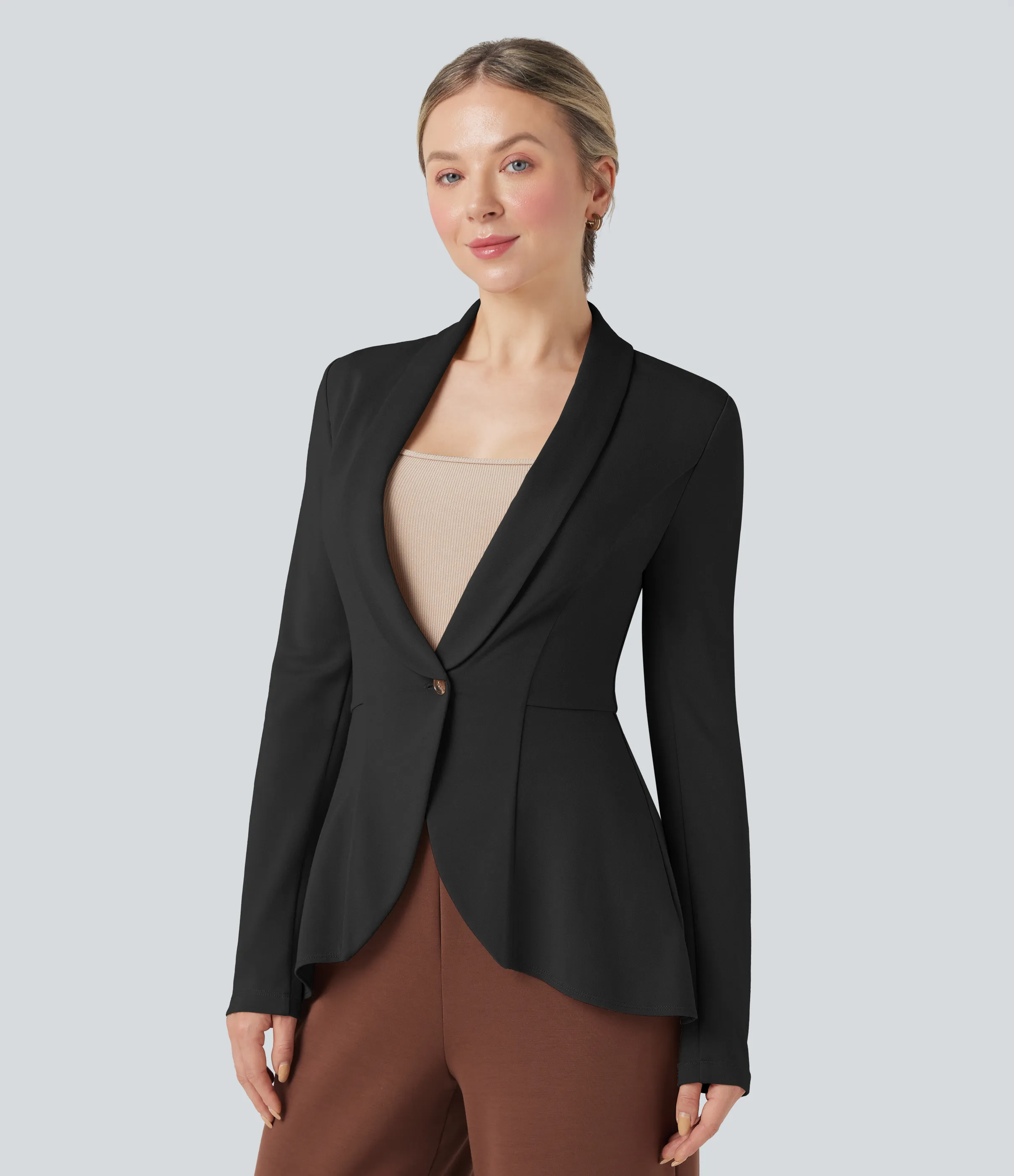 Halara Abrigo de oficina Halara Flex™ de manga larga con cuello chal y dobladillo con volantes - Black - XL sold by Halara product image thumbnail 4