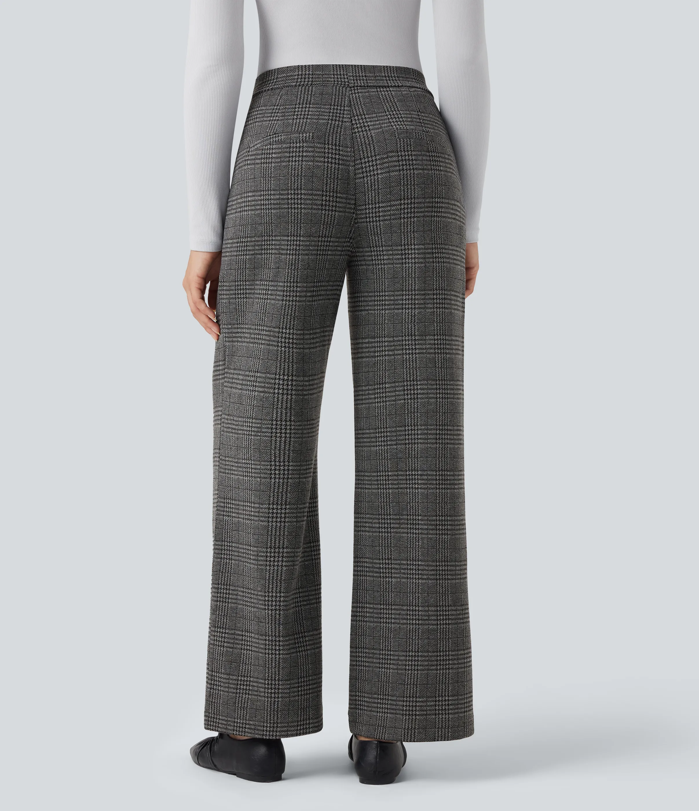 Halara Pantalones de oficina rectos Halara Flex™ de tiro alto con de pata de gallo y bolsillos - Dark Gray Plaid - L(regular) sold by Halara product image thumbnail 2