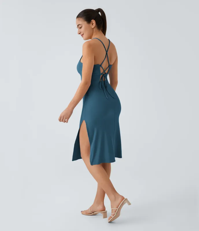 Halara Everyday Vestido fiesta midi ajustado tirante - sensacional - Bluesteel - S sold by Halara