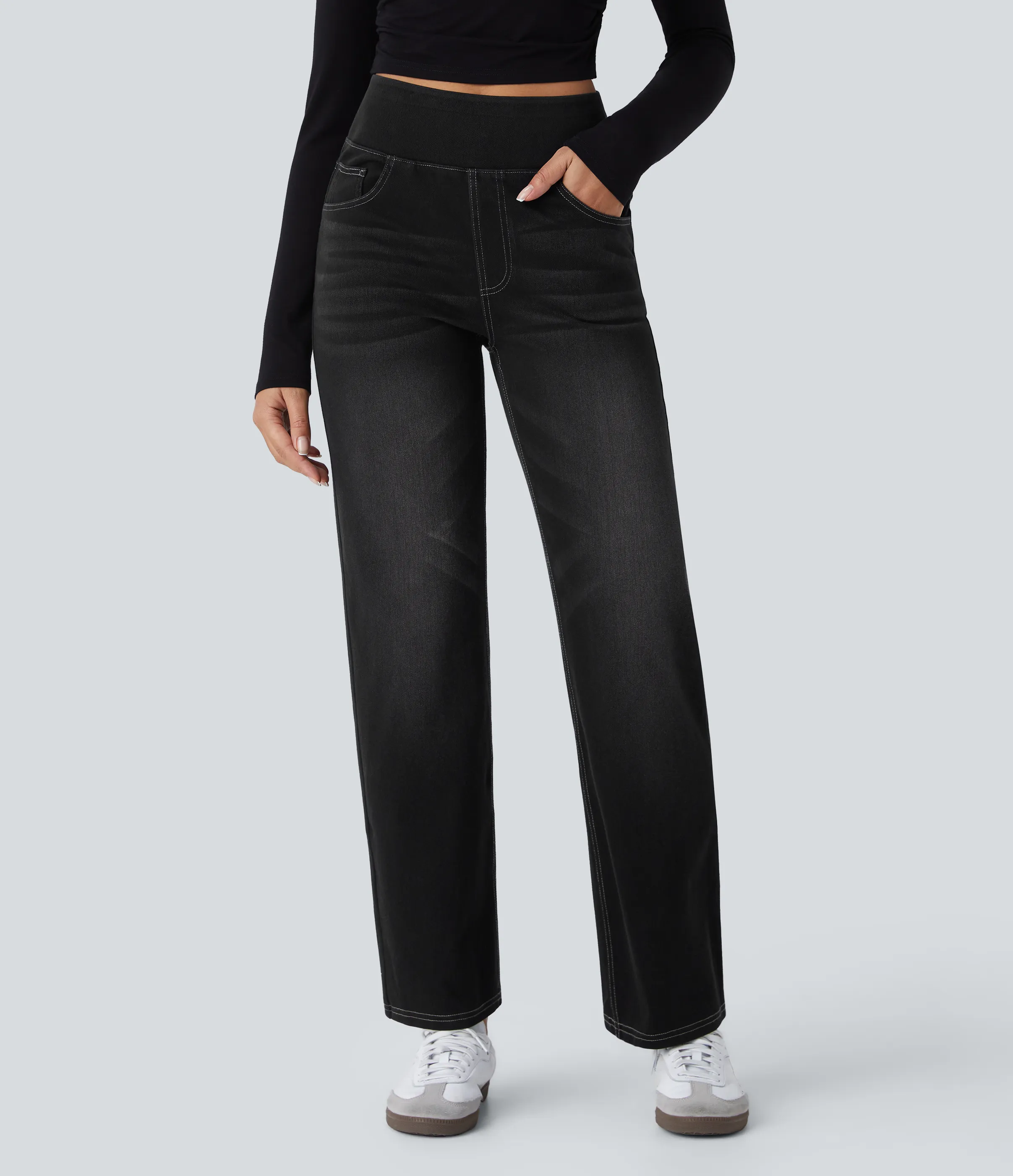 Halara Jeans Halara Flex™ Denim elástico lavado múltiple bolsillo tiro alto - Carbon Paint Denim - M(petite) sold by Halara product image thumbnail 2