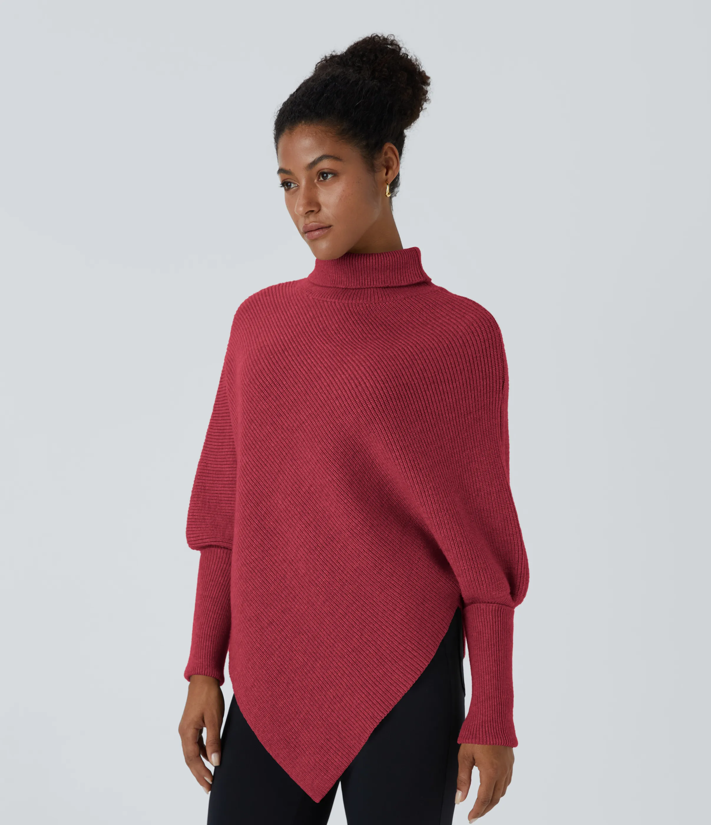 Halara Suéter oficina cuello alto manga larga dobladillo asimétrico - Deep Claret - L sold by Halara product image thumbnail 4