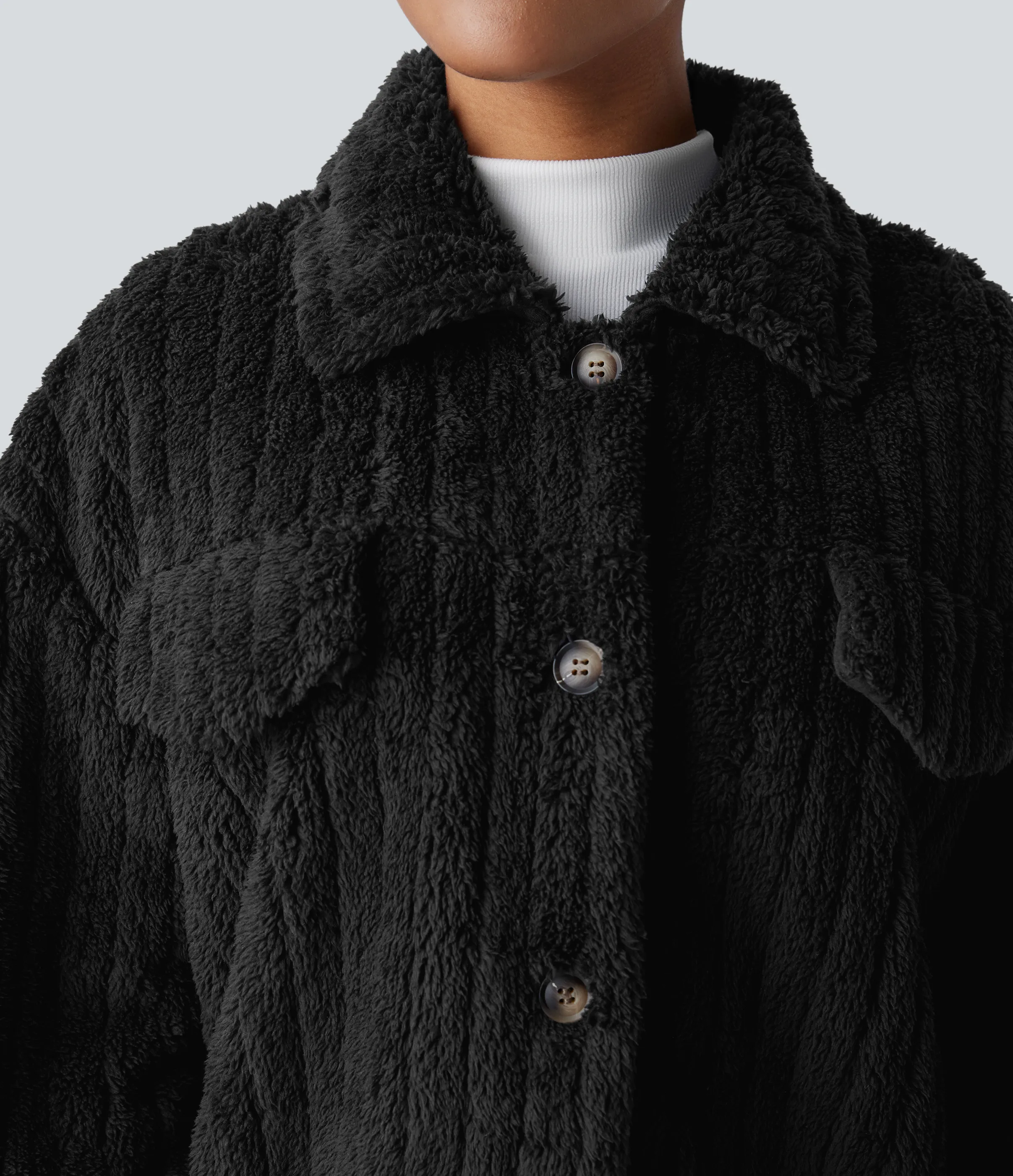 Halara Chaqueta sherpa cuello botón manga larga - Black - S sold by Halara product image thumbnail 5