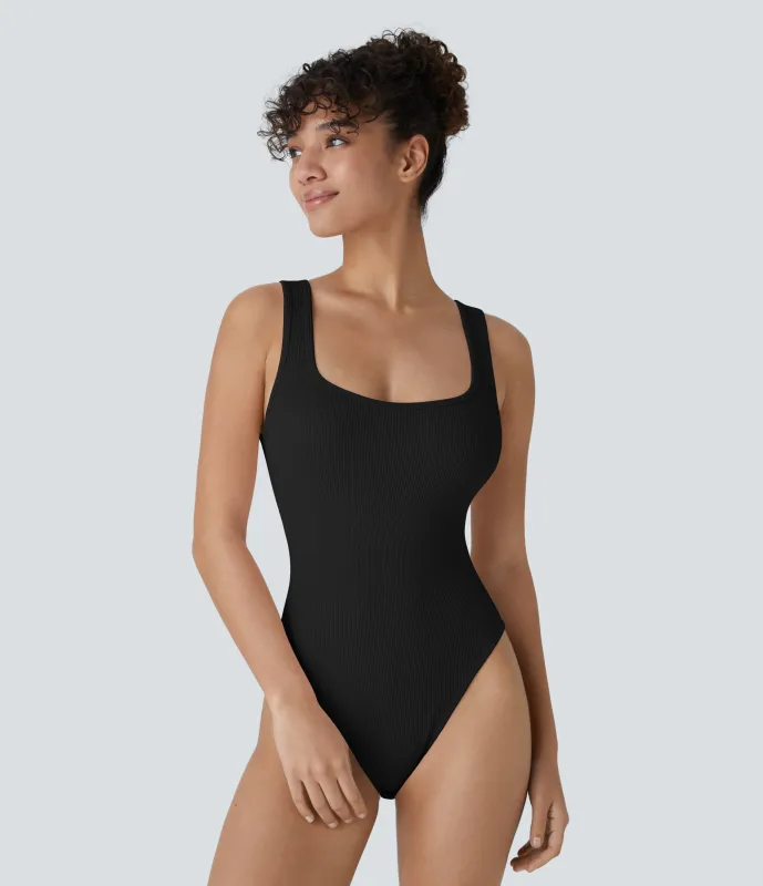 Halara Body liso sin costura cuello cuadrado sin espalda - Black - S made by Halara