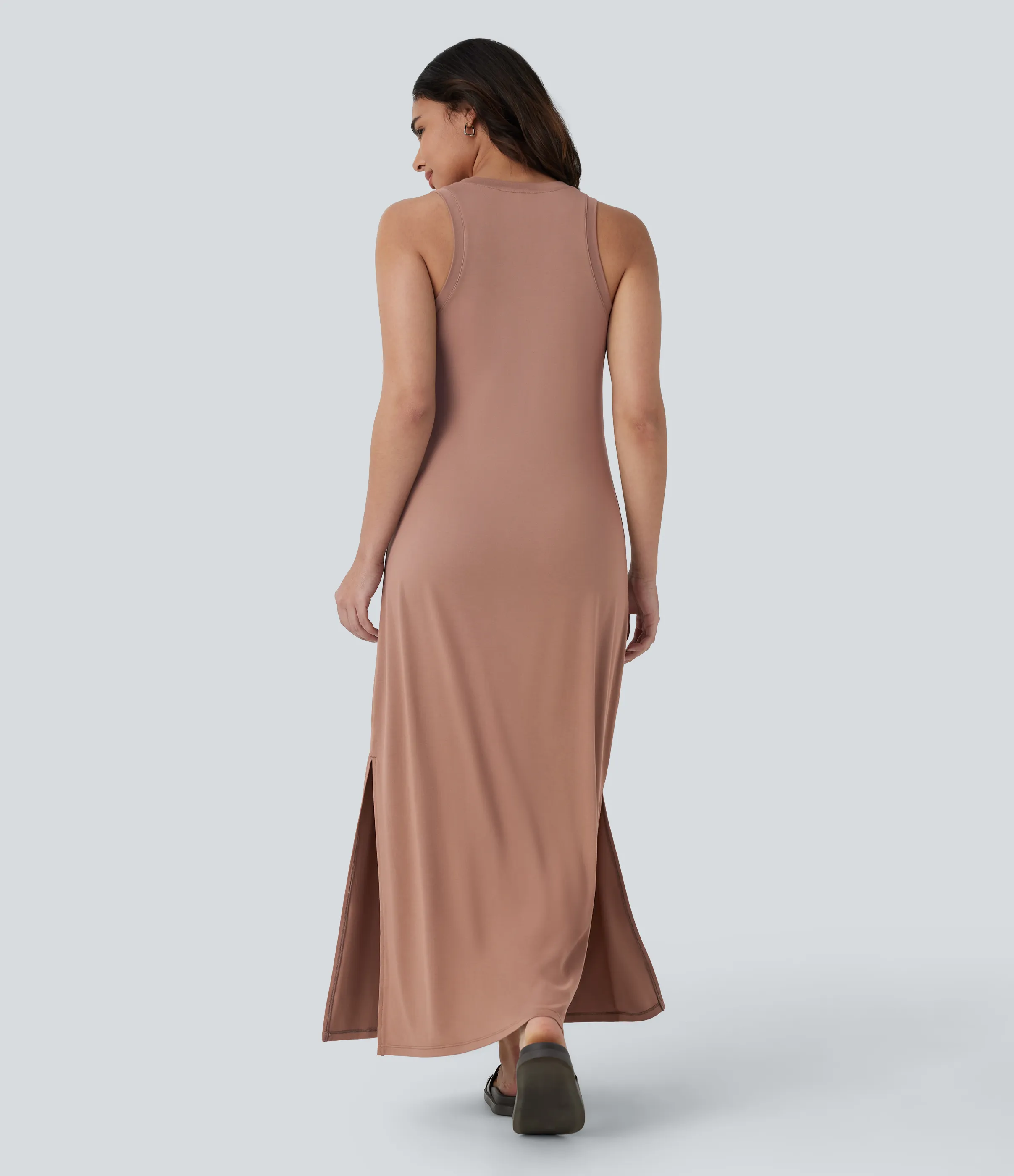 Halara Vestido maxi sin mangas cuello V abertura - Praline - L sold by Halara product image thumbnail 3