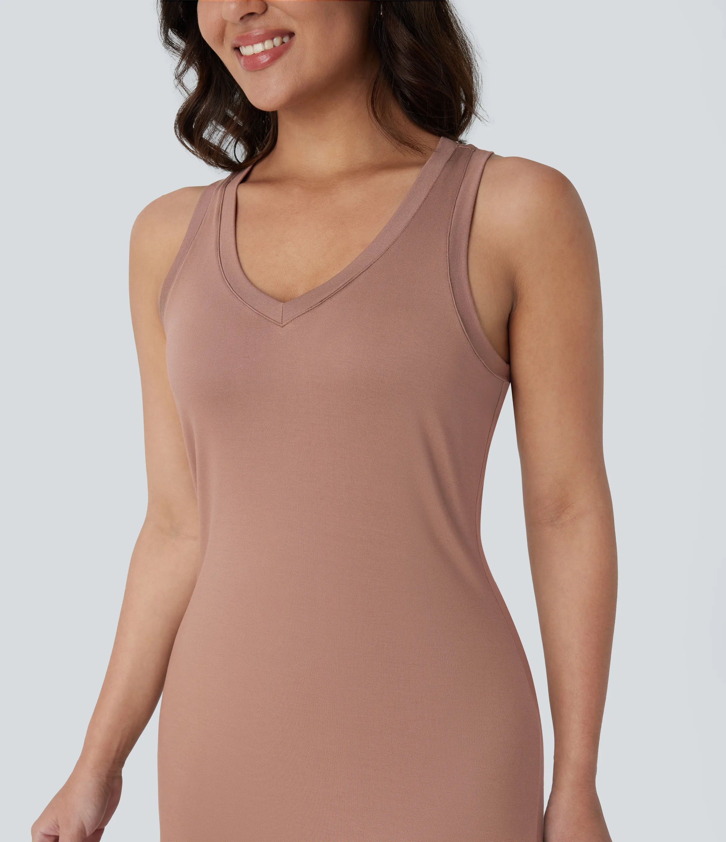 Halara Vestido maxi sin mangas cuello V abertura - Praline - L sold by Halara product image thumbnail 5