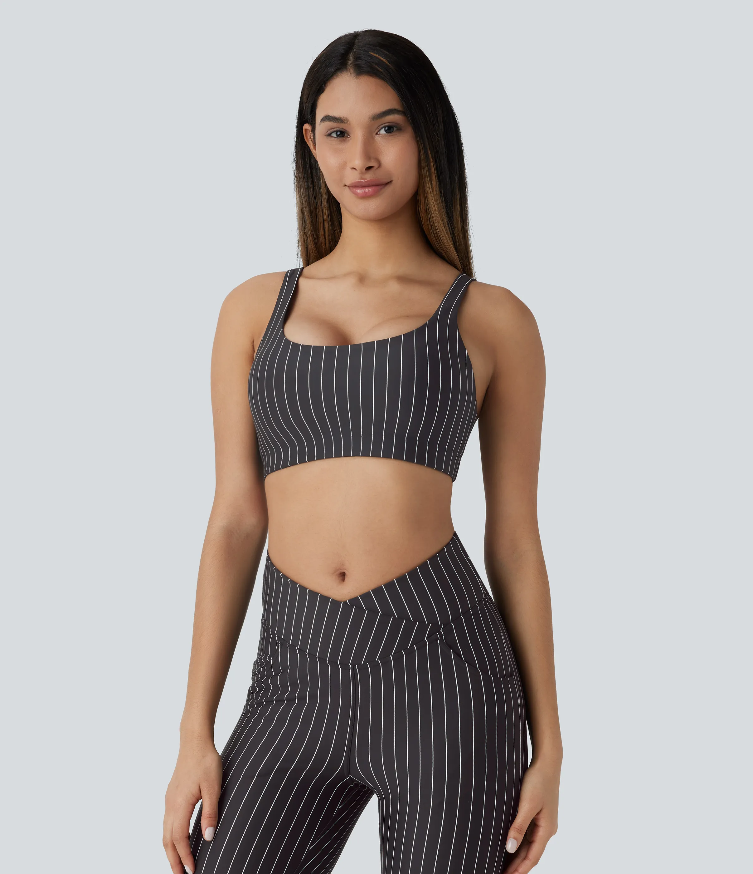 Halara Sujetador deportivo yoga cuello U sin espalda tacto fresco raya sujeción baja - Black White Oxford Pinstripe - M sold by Halara product image thumbnail 4