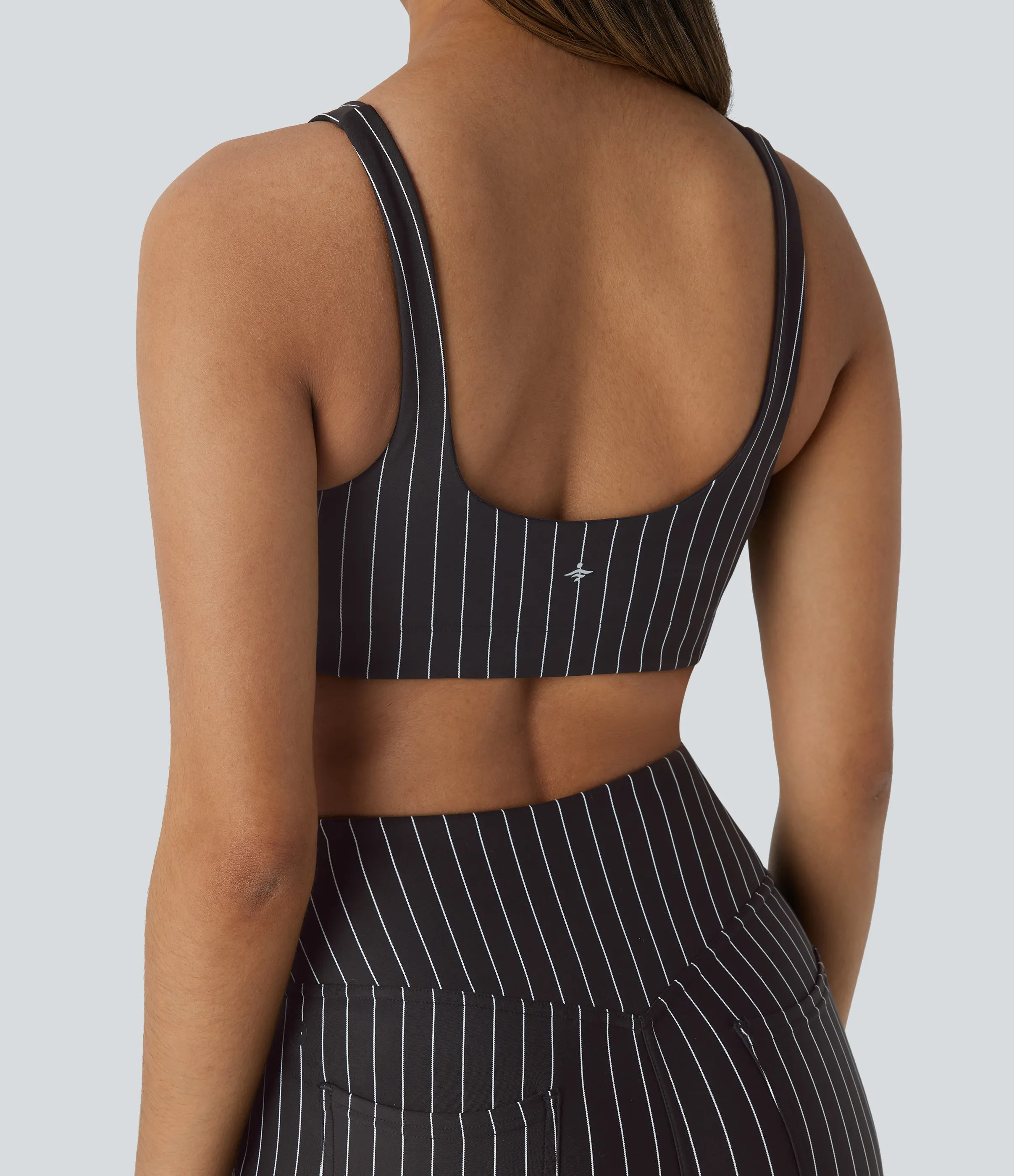 Halara Sujetador deportivo yoga cuello U sin espalda tacto fresco raya sujeción baja - Black White Oxford Pinstripe - M sold by Halara product image thumbnail 5