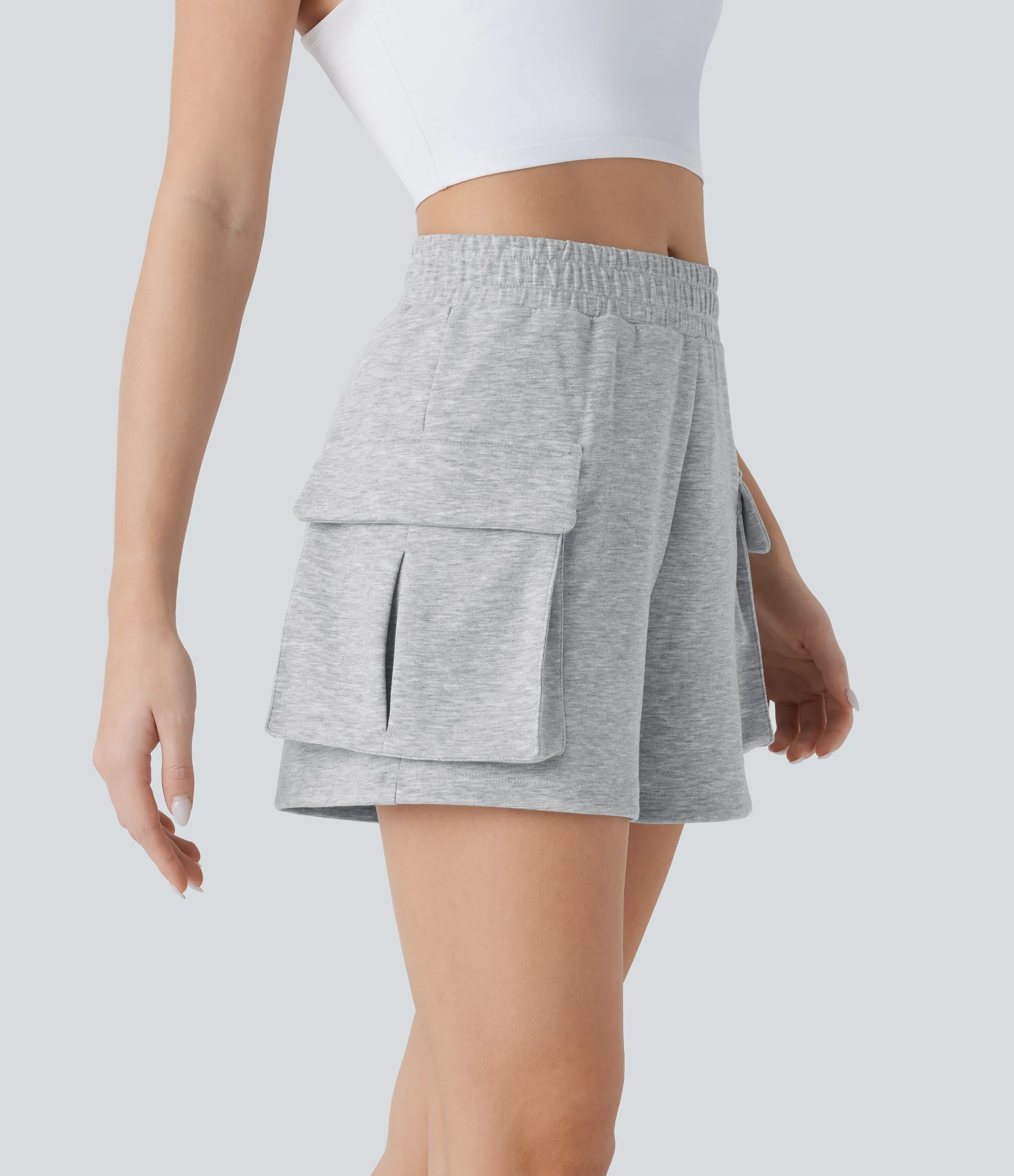 Halara Pantalón corto cargo yoga bolsillo solapa tiro alto - Fog Gray - M sold by Halara