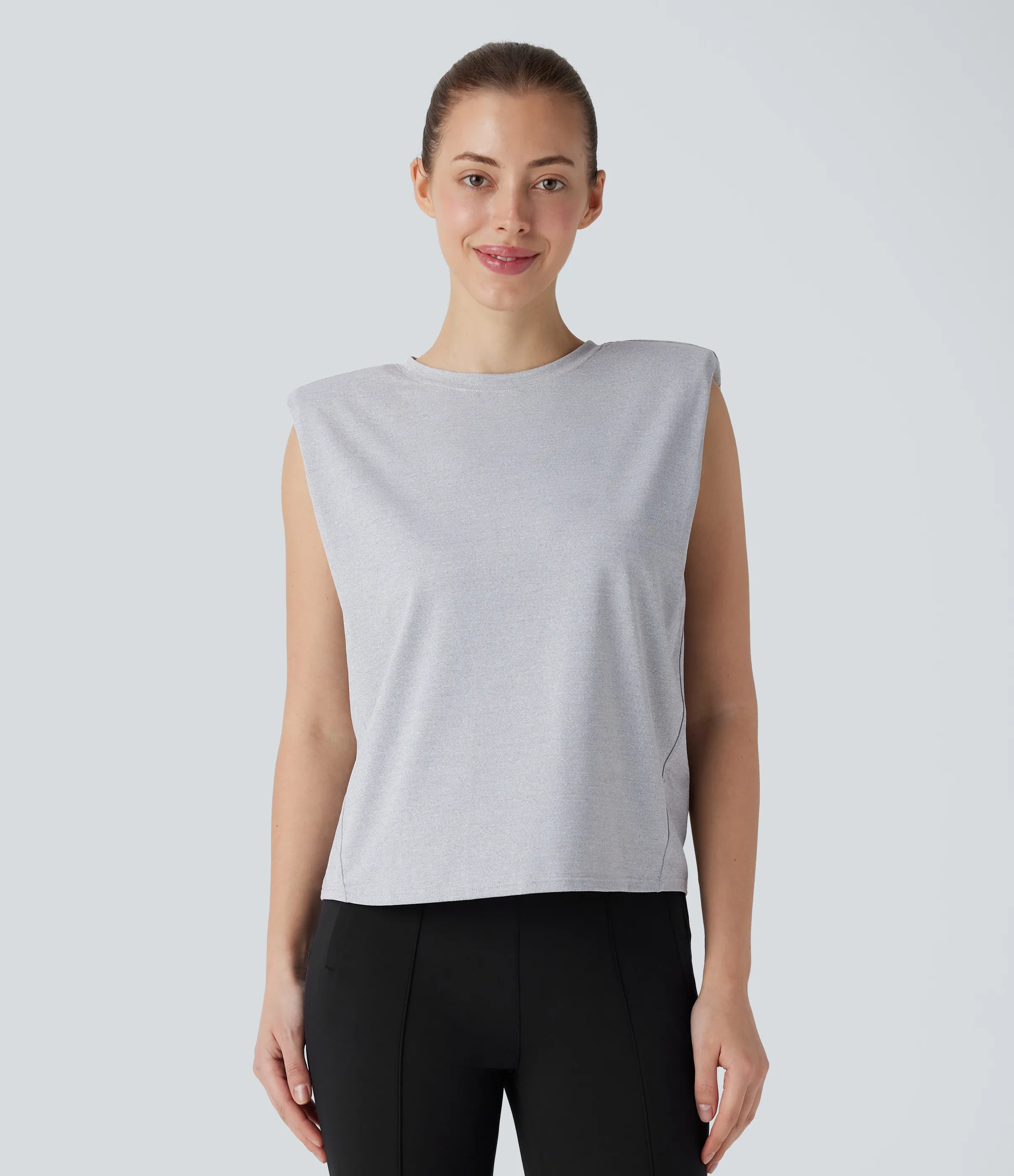 Halara Blusa oficina sin mangas hombrera cuello redondo - Mottled Grey - S sold by Halara