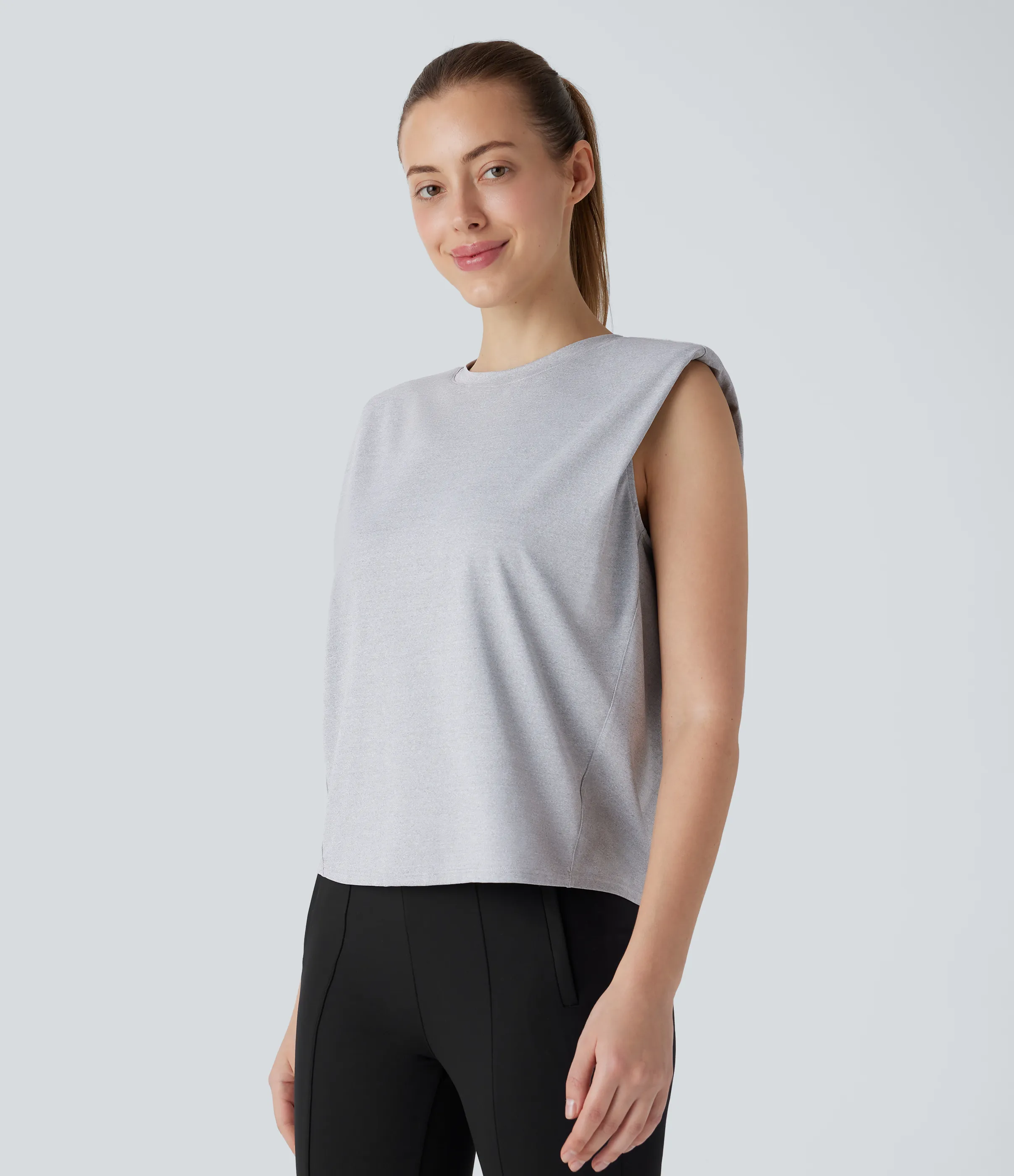 Halara Blusa oficina sin mangas hombrera cuello redondo - Mottled Grey - S sold by Halara product image thumbnail 4