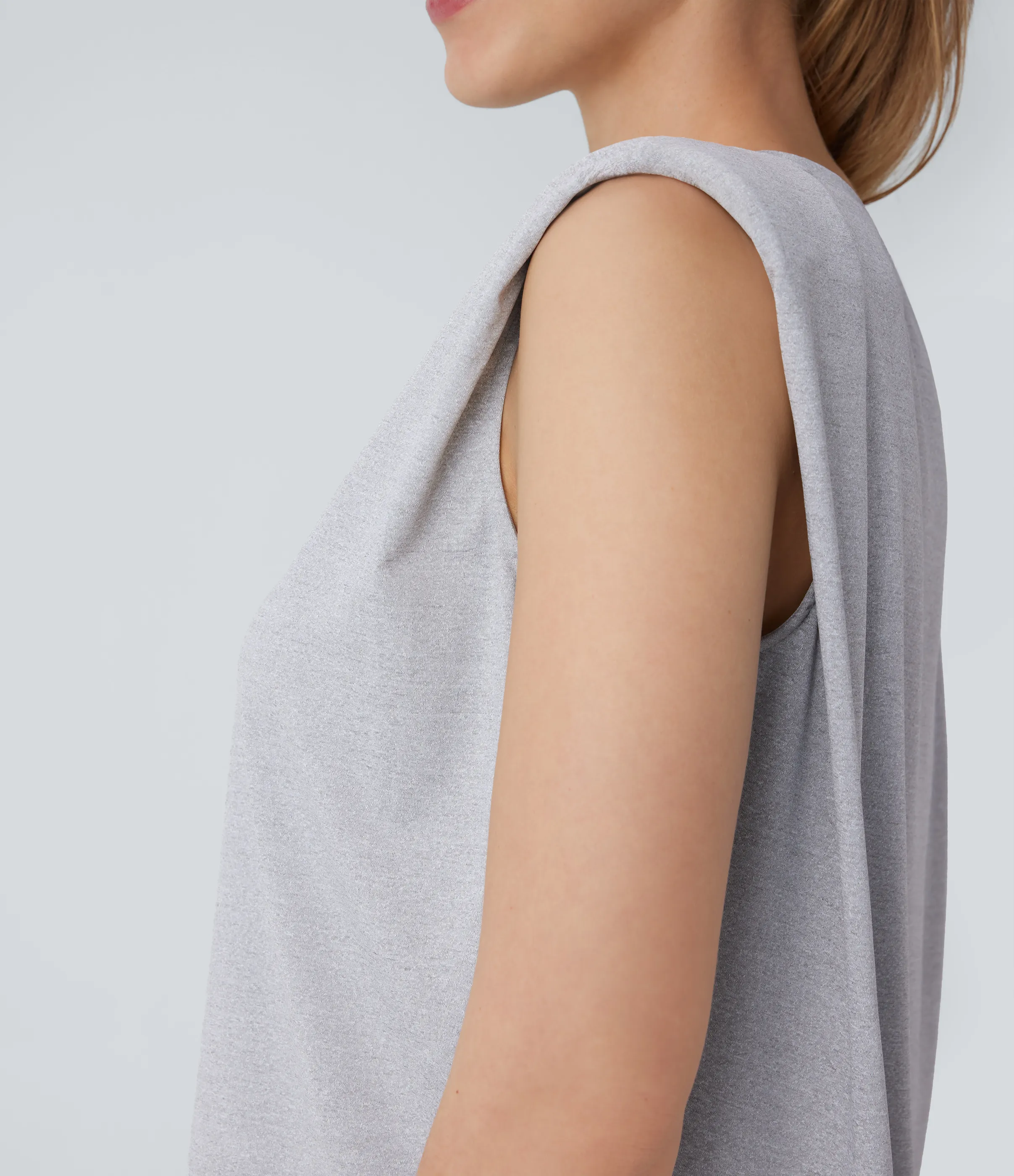 Halara Blusa oficina sin mangas hombrera cuello redondo - Mottled Grey - S sold by Halara product image thumbnail 5