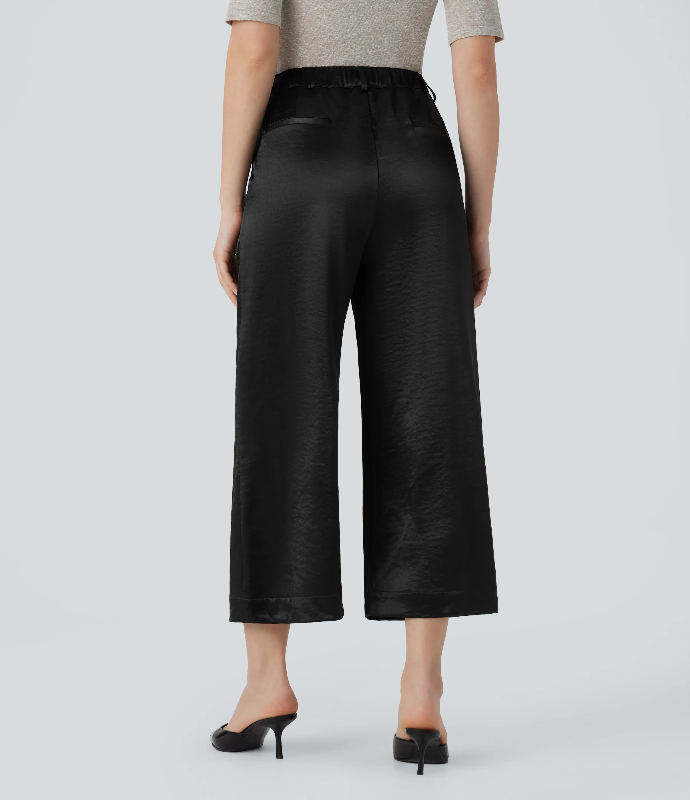 Halara Pantalón oficina tiro alto bolsillo lateral satén pierna ancha - Black - XS(regular) sold by Halara product image thumbnail 3