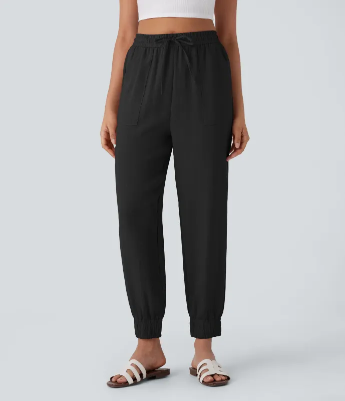 Halara Joggers lino bolsillo lateral cordón tiro alto - Black - XS(regular) sold by Halara