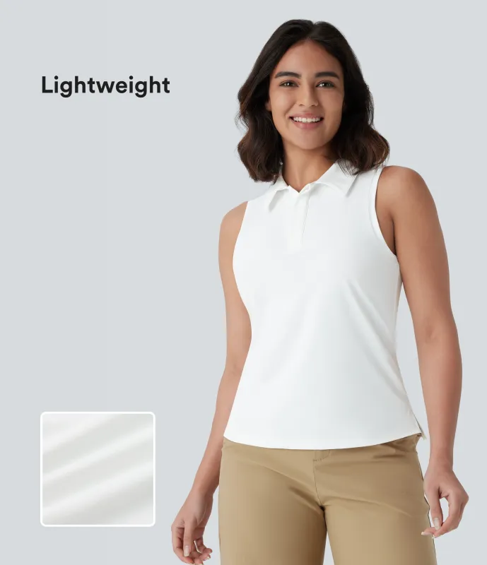 Halara Camiseta golf ligera sin mangas cuello polo dobladillo dividido - White - XS sold by Halara
