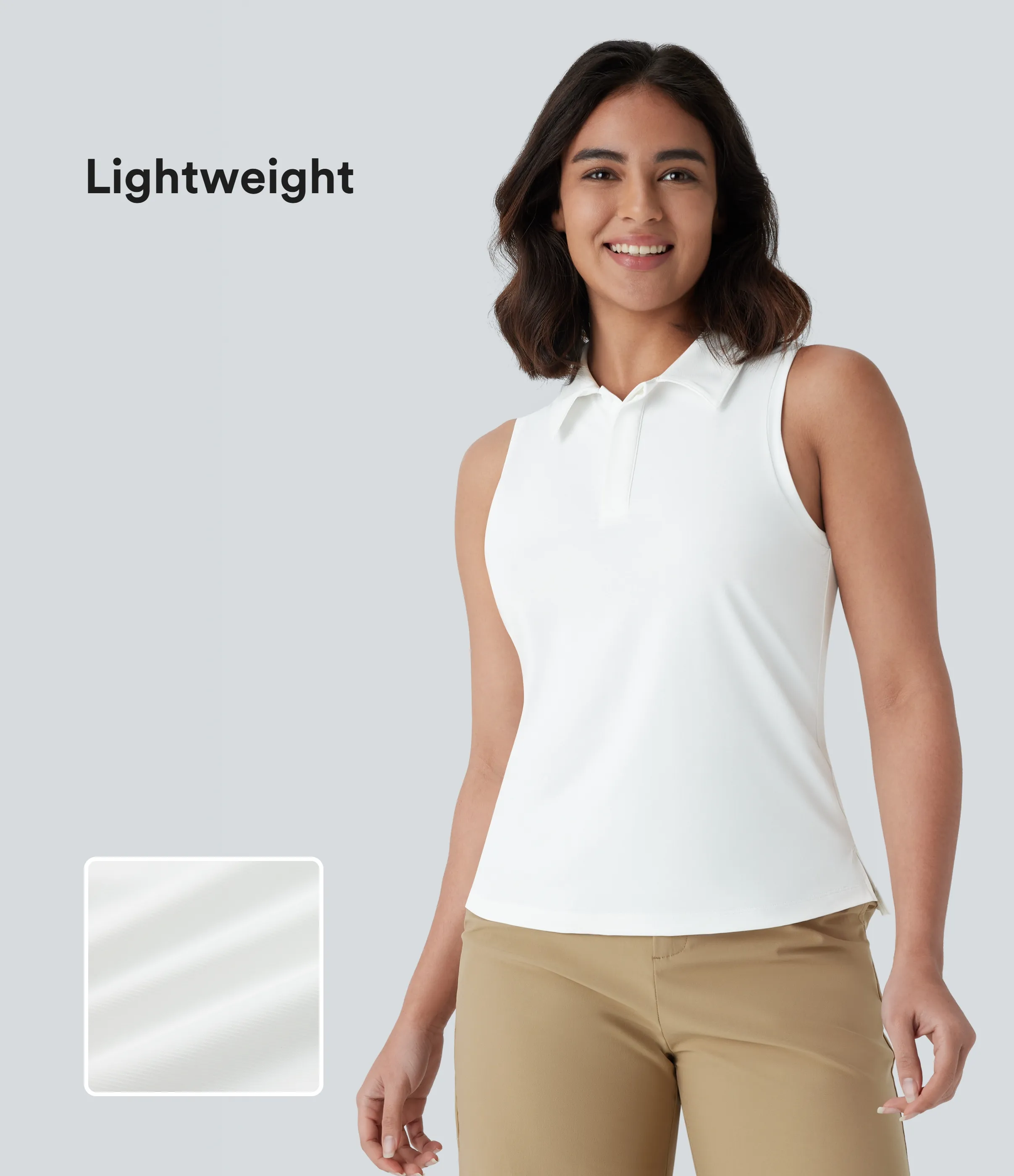 Halara Camiseta golf ligera sin mangas cuello polo dobladillo dividido - White - XS sold by Halara