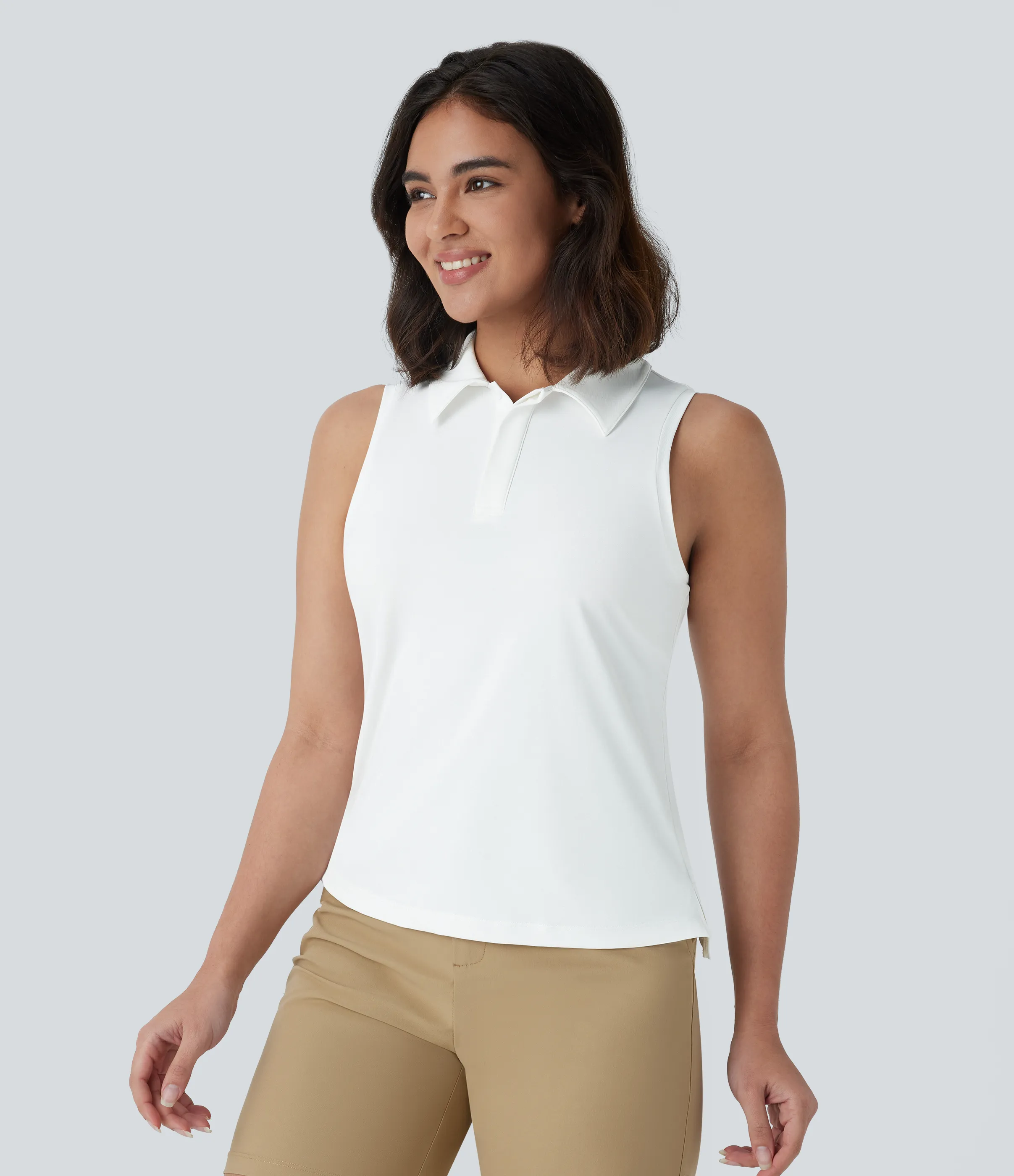 Halara Camiseta golf ligera sin mangas cuello polo dobladillo dividido - White - XS sold by Halara product image thumbnail 4
