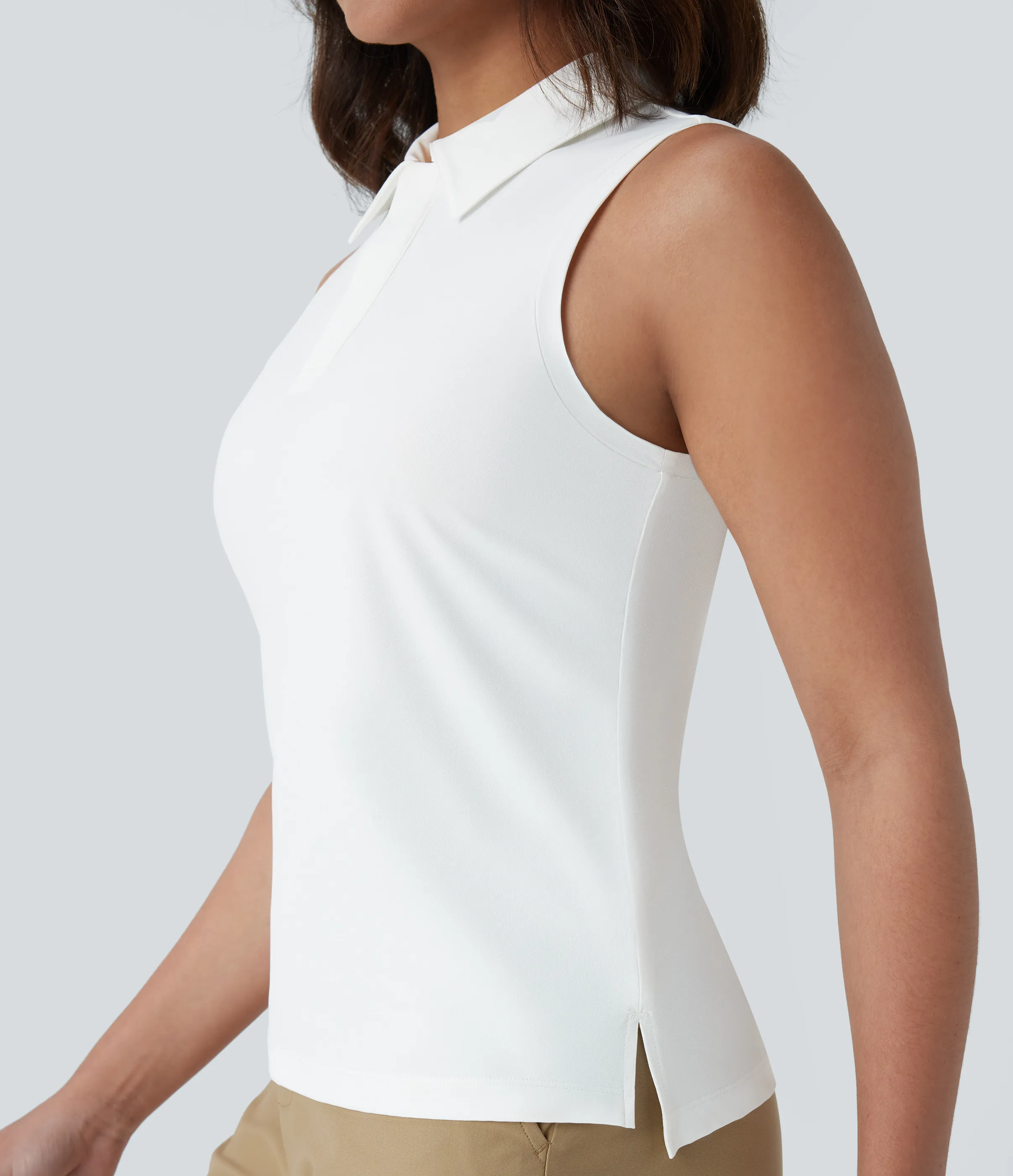 Halara Camiseta golf ligera sin mangas cuello polo dobladillo dividido - White - XS sold by Halara product image thumbnail 5