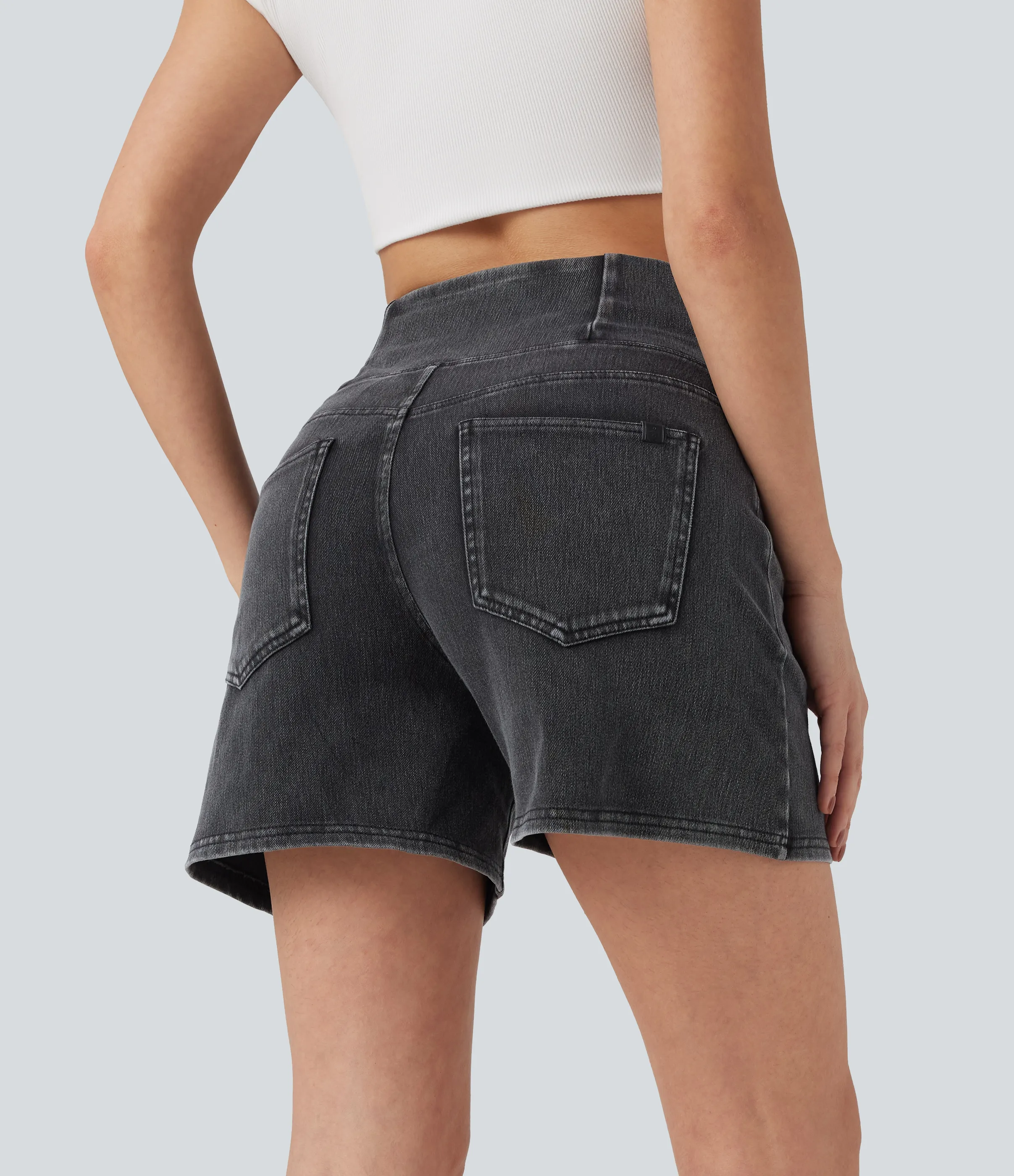 Halara Pantalón corto Halara Flex™ Denim mezclilla elástico lavado tiro alto múltiple bolsillo - Iron Gate Denim - XL(regular) sold by Halara product image thumbnail 3