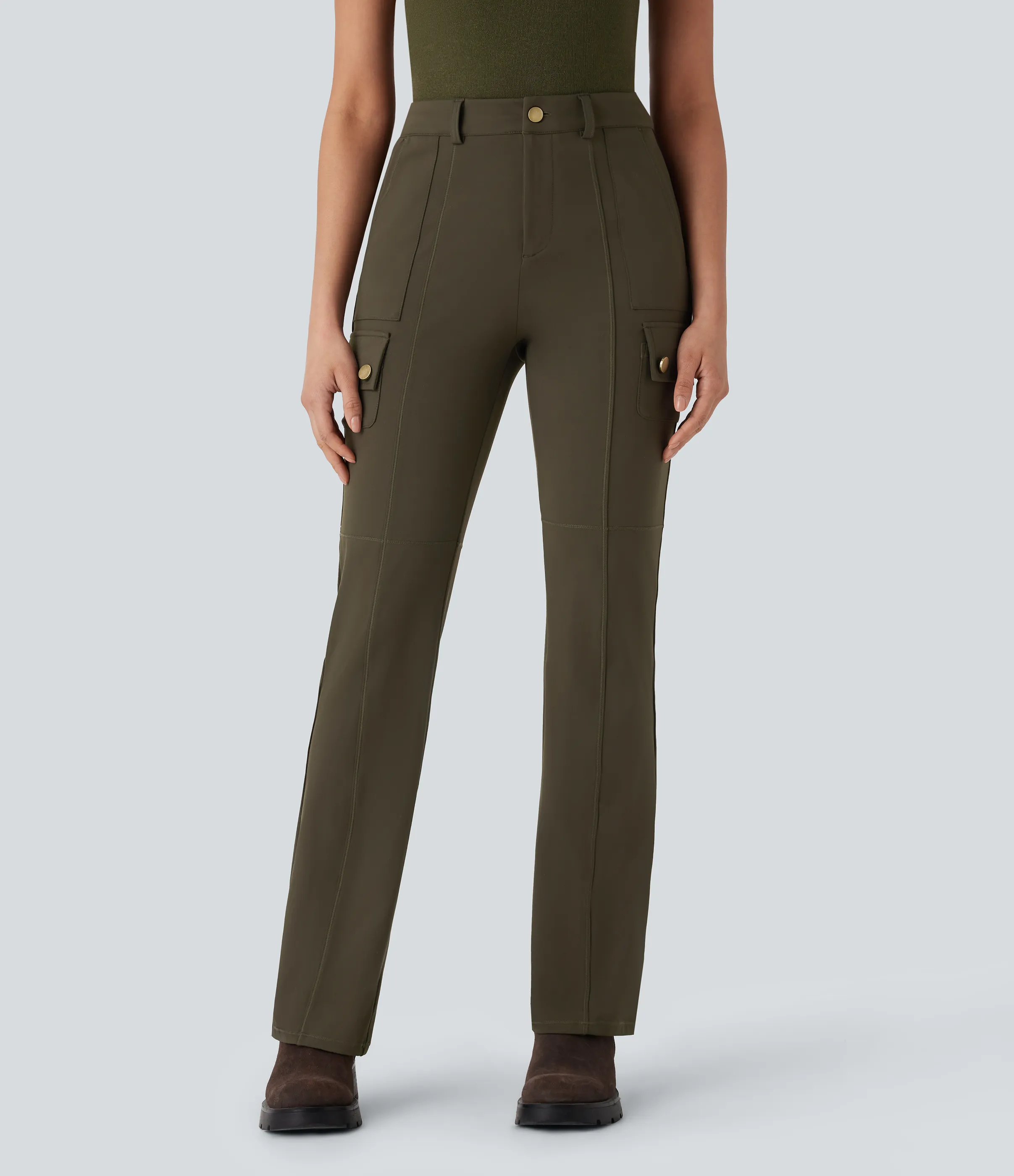 Halara Pantalón cargo bota senderismo múltiple bolsillo tiro medio - Forest Night - L(petite) sold by Halara product image thumbnail 4