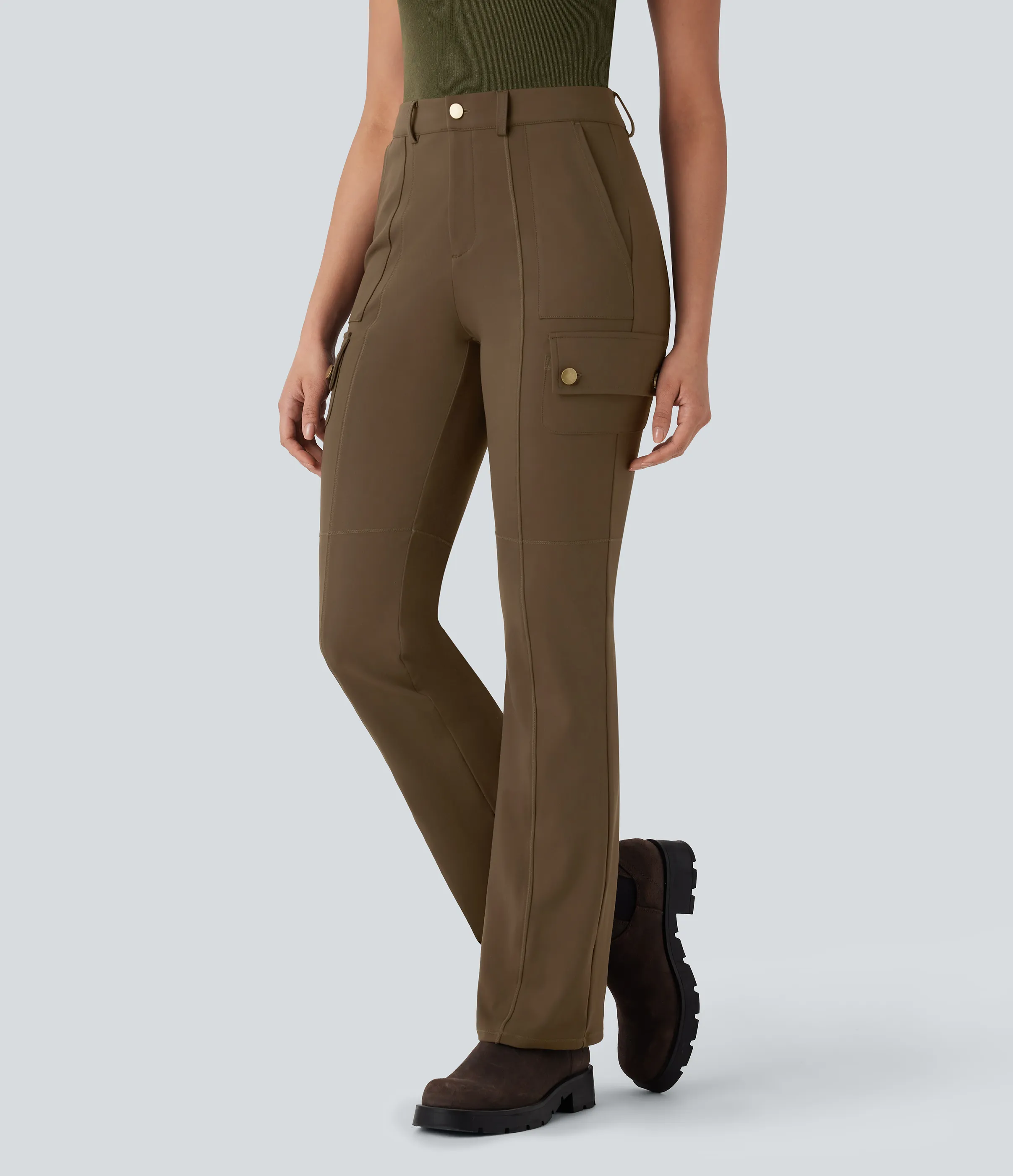 Halara Pantalón cargo bota senderismo múltiple bolsillo tiro medio - Sepia - M(regular) sold by Halara product image thumbnail 2