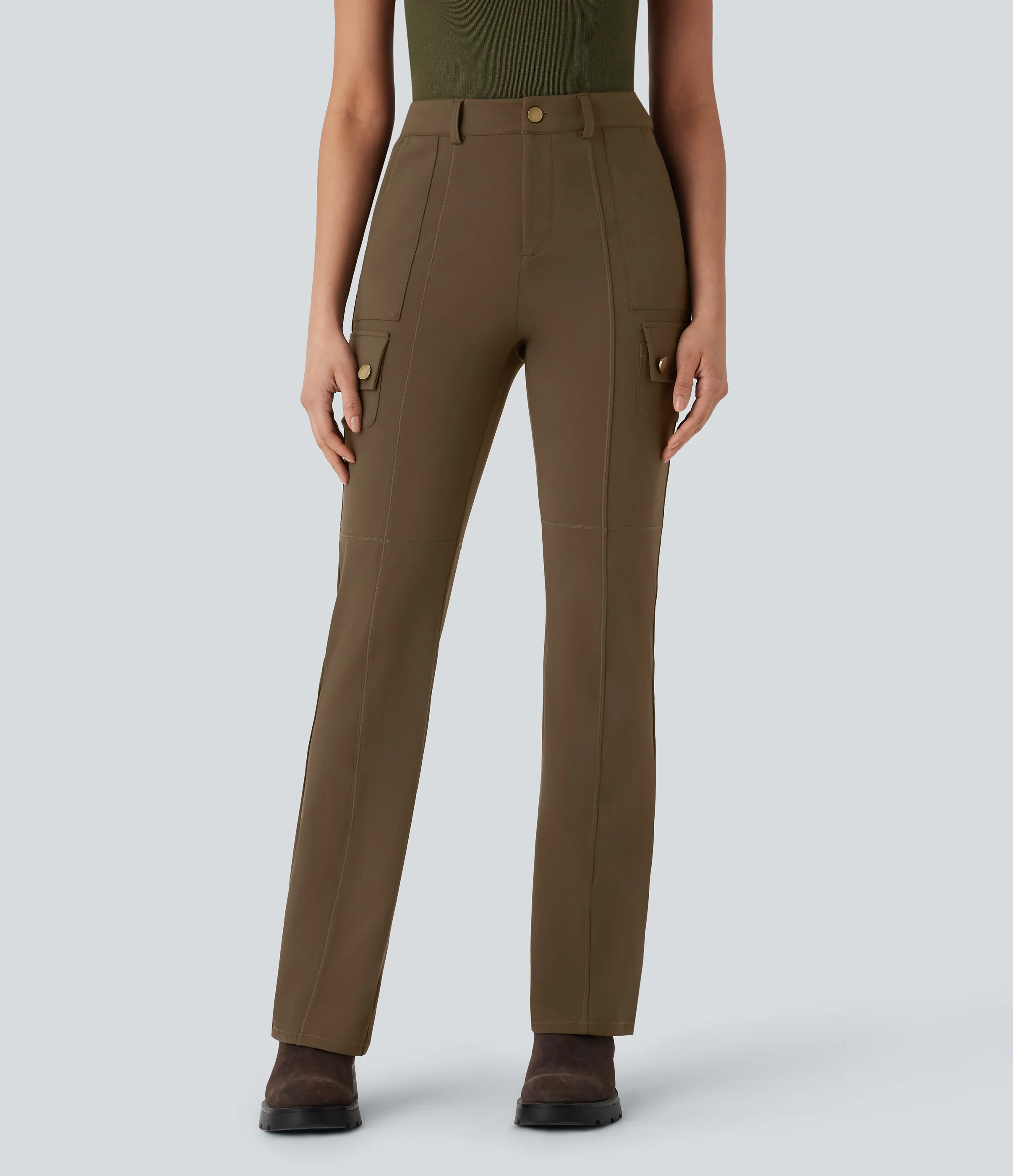Halara Pantalón cargo bota senderismo múltiple bolsillo tiro medio - Sepia - M(regular) sold by Halara product image thumbnail 4