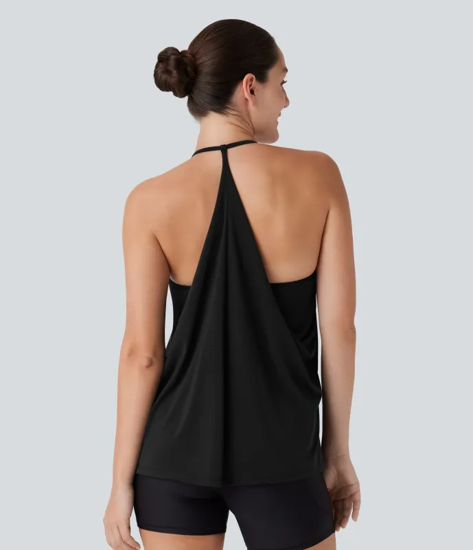 Halara Top Softlyzero™ Airy deportivo yoga cuello halter sin espalda tacto fresco - UPF 50+ - Black - M sold by Halara