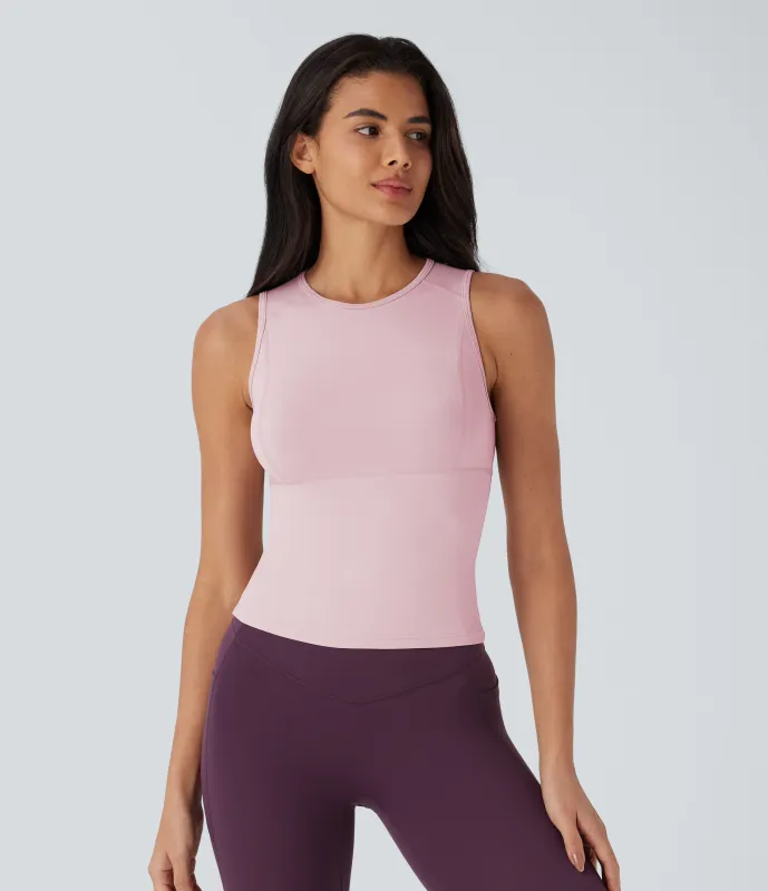 Halara Camiseta yoga sin mangas cuello redondo color liso - Pale Lilac - XL(Long) sold by Halara