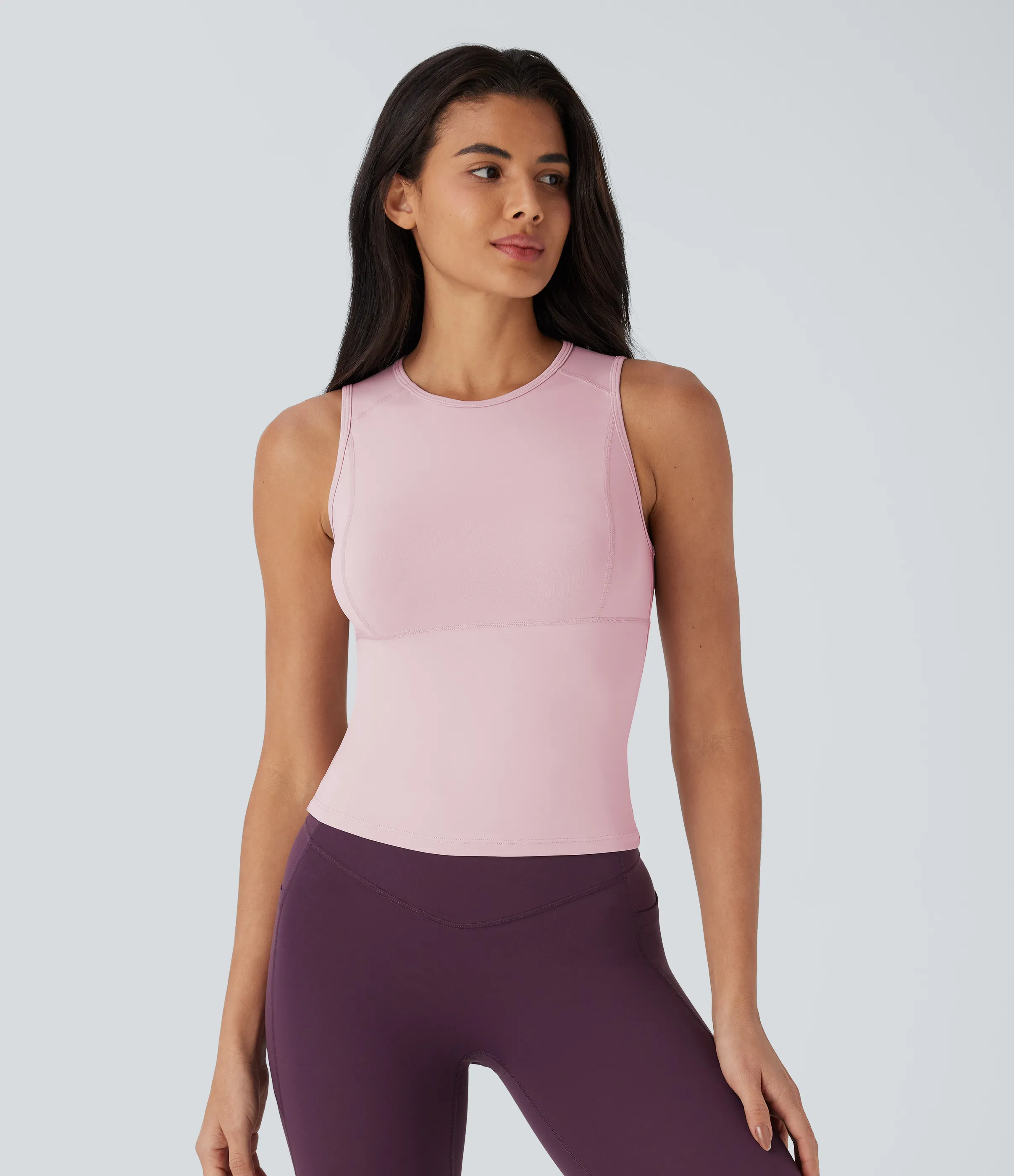 Halara Camiseta yoga sin mangas cuello redondo color liso - Pale Lilac - XL(Long) sold by Halara