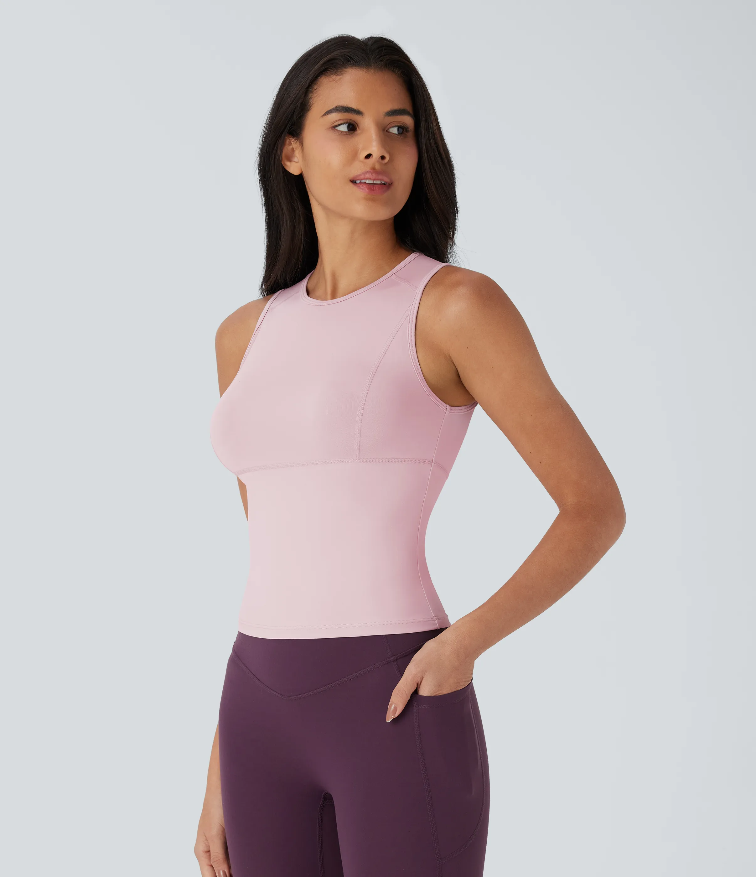 Halara Camiseta yoga sin mangas cuello redondo color liso - Pale Lilac - XL(Long) sold by Halara product image thumbnail 4