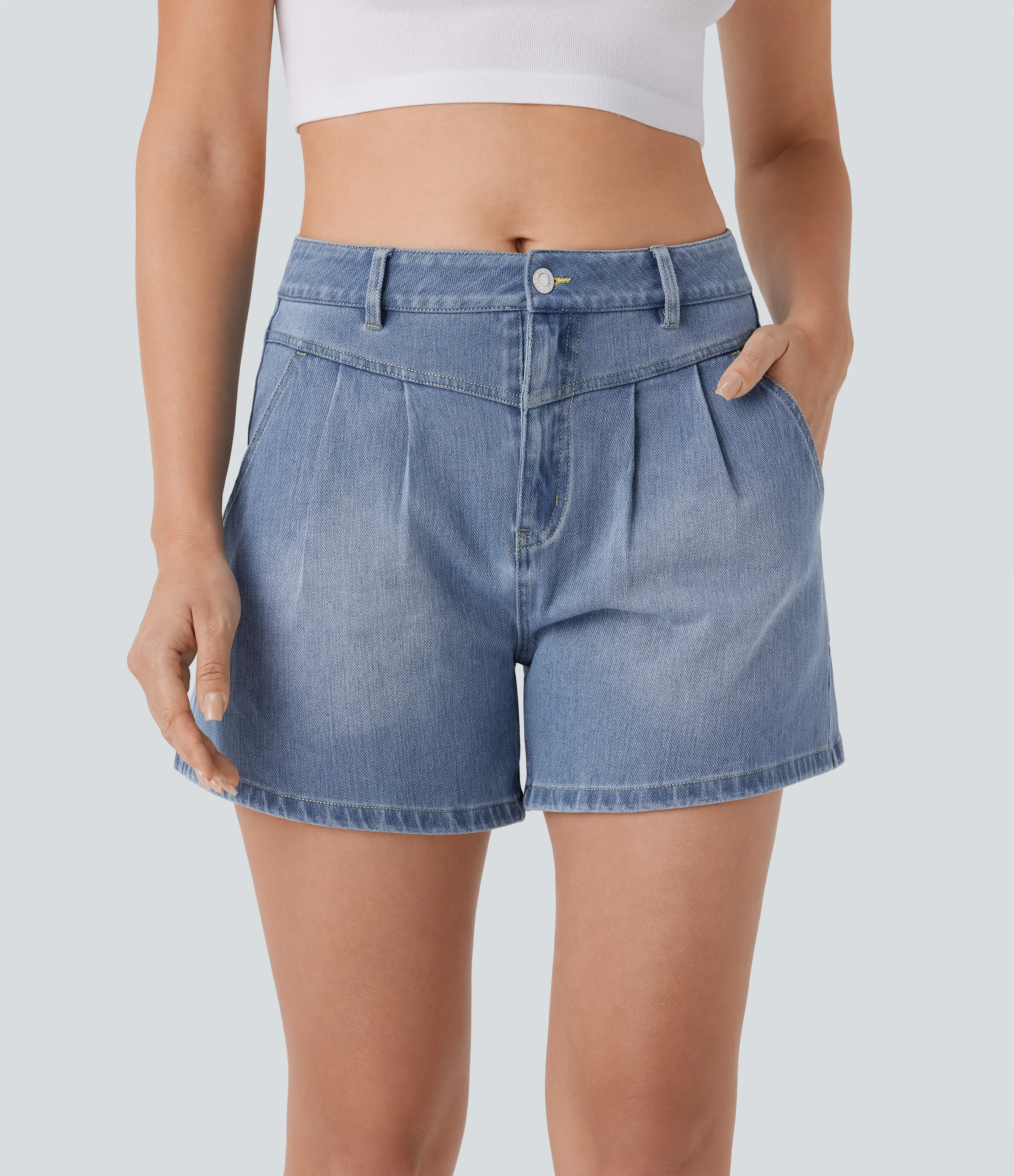 Halara Pantalón corto Halara Flex™ Denim mezclilla elástico lavado tiro alto múltiple bolsillo - Light Sky Blue Denim - M(regular) sold by Halara product image thumbnail 2