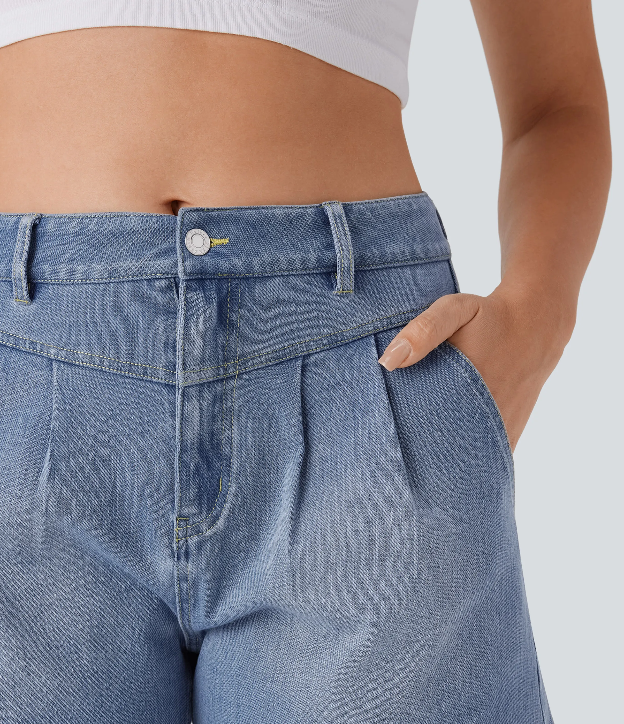 Halara Pantalón corto Halara Flex™ Denim mezclilla elástico lavado tiro alto múltiple bolsillo - Light Sky Blue Denim - M(regular) sold by Halara product image thumbnail 5