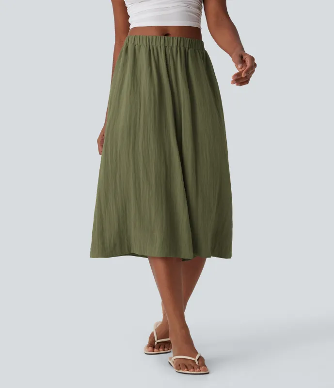 Halara Pantalones de lino anchos y fluidos de tiro medio con bolsillos laterales - Sphagnum - M(regular) sold by Halara