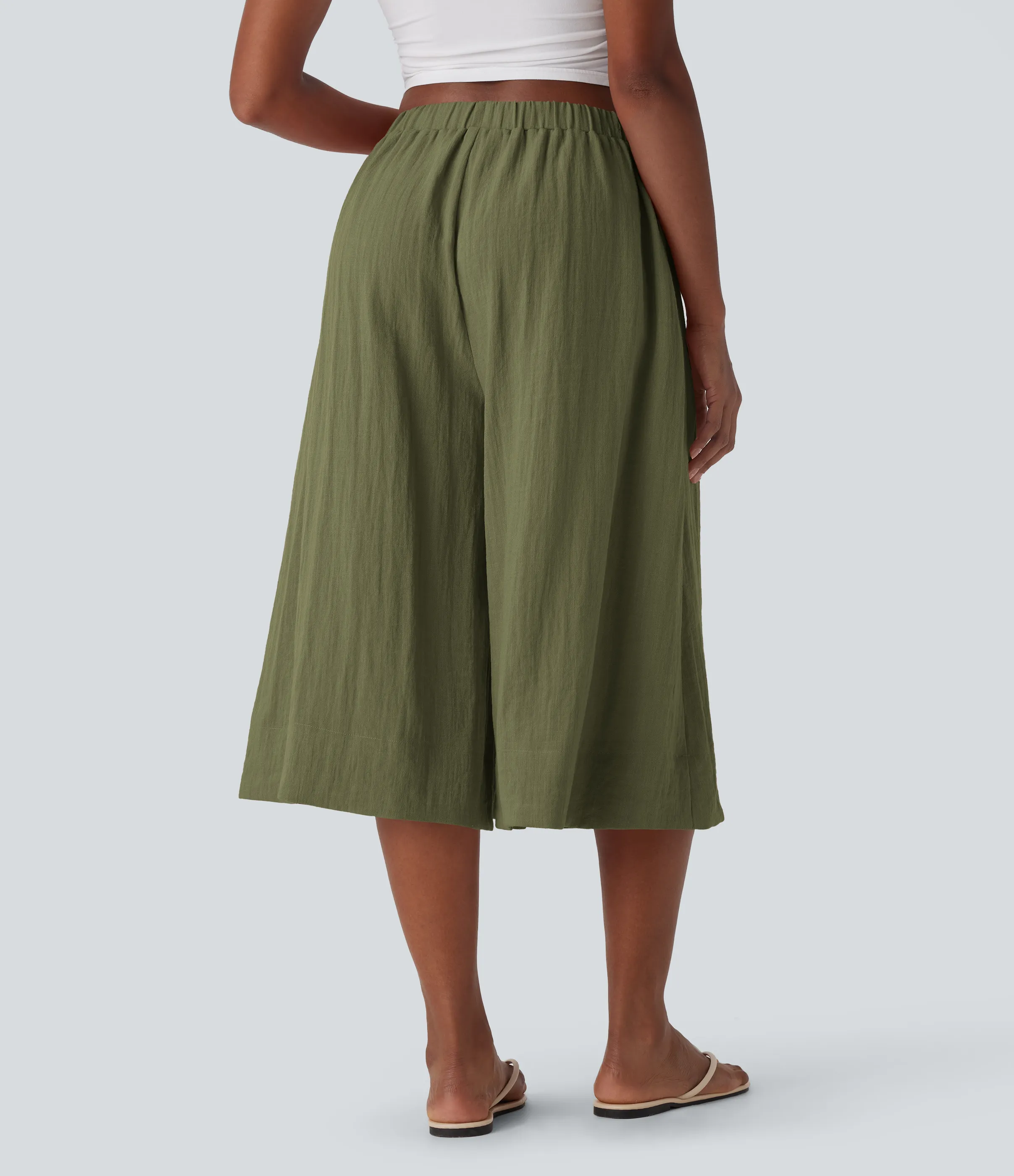 Halara Pantalones de lino anchos y fluidos de tiro medio con bolsillos laterales - Sphagnum - M(regular) sold by Halara product image thumbnail 3