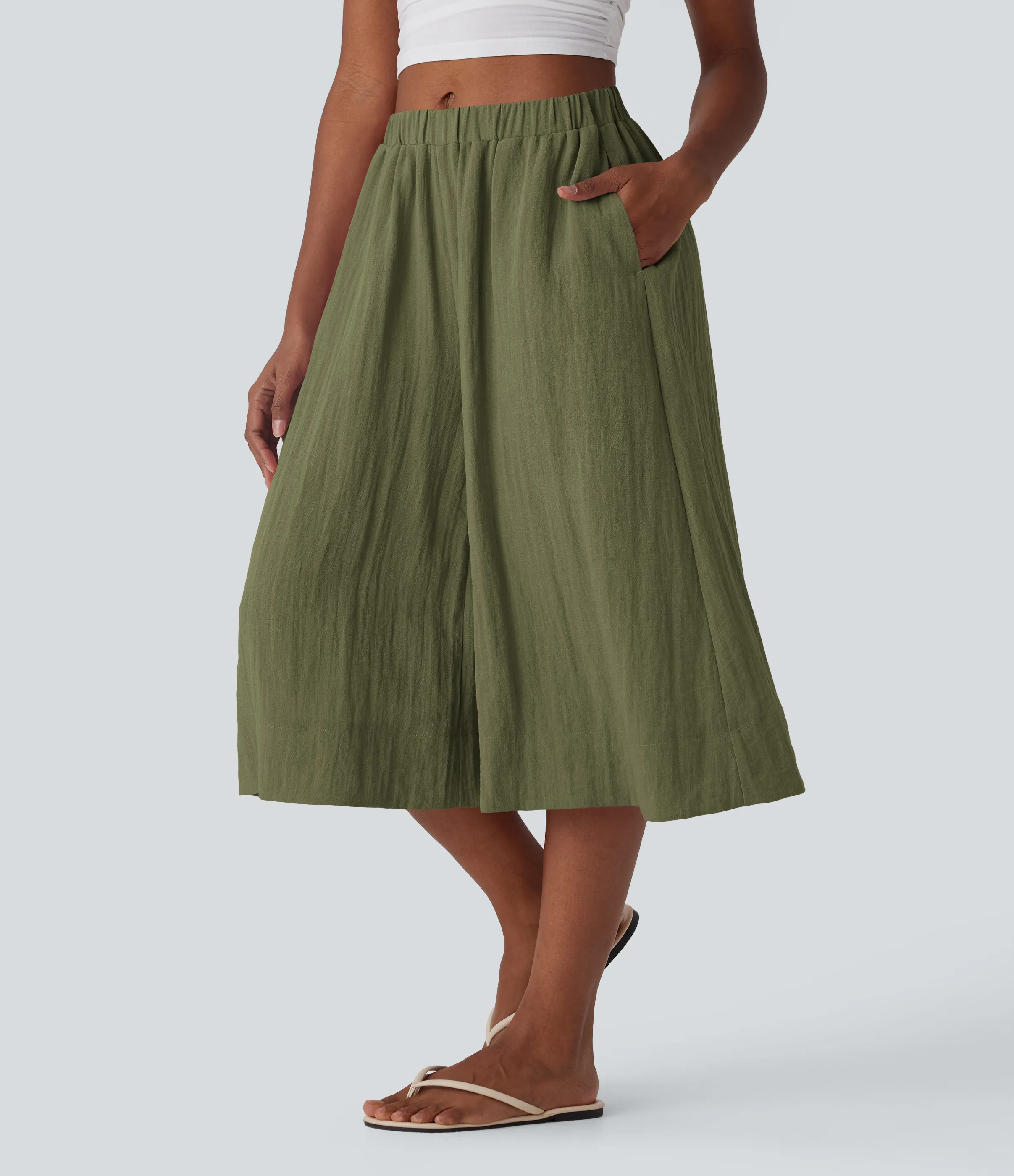 Halara Pantalones de lino anchos y fluidos de tiro medio con bolsillos laterales - Sphagnum - M(regular) sold by Halara product image thumbnail 4