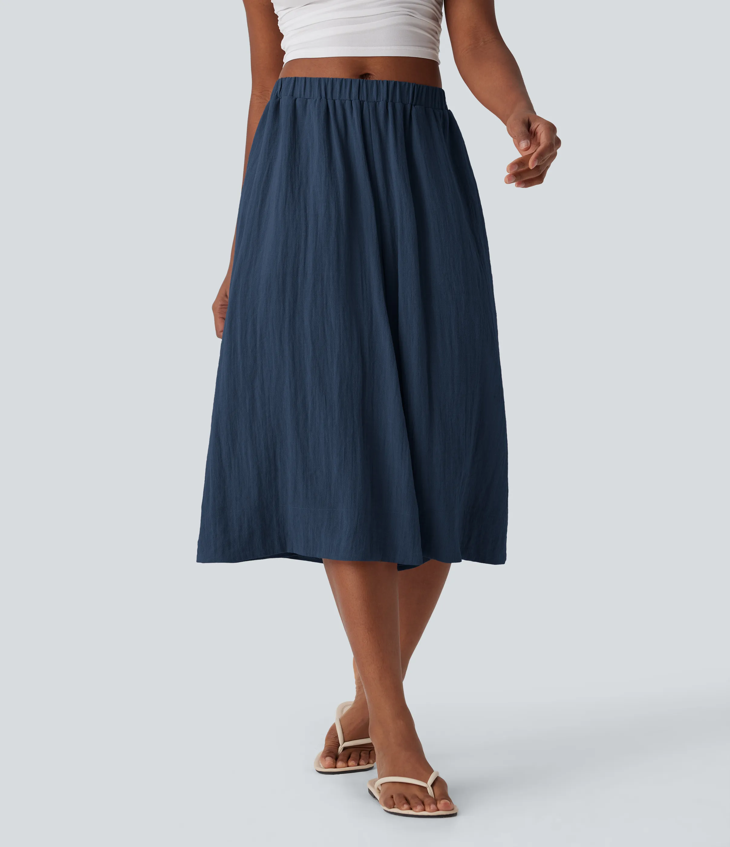 Halara Pantalones de lino anchos y fluidos de tiro medio con bolsillos laterales - Deep Secluded Blue - M(regular) sold by Halara product image thumbnail 2