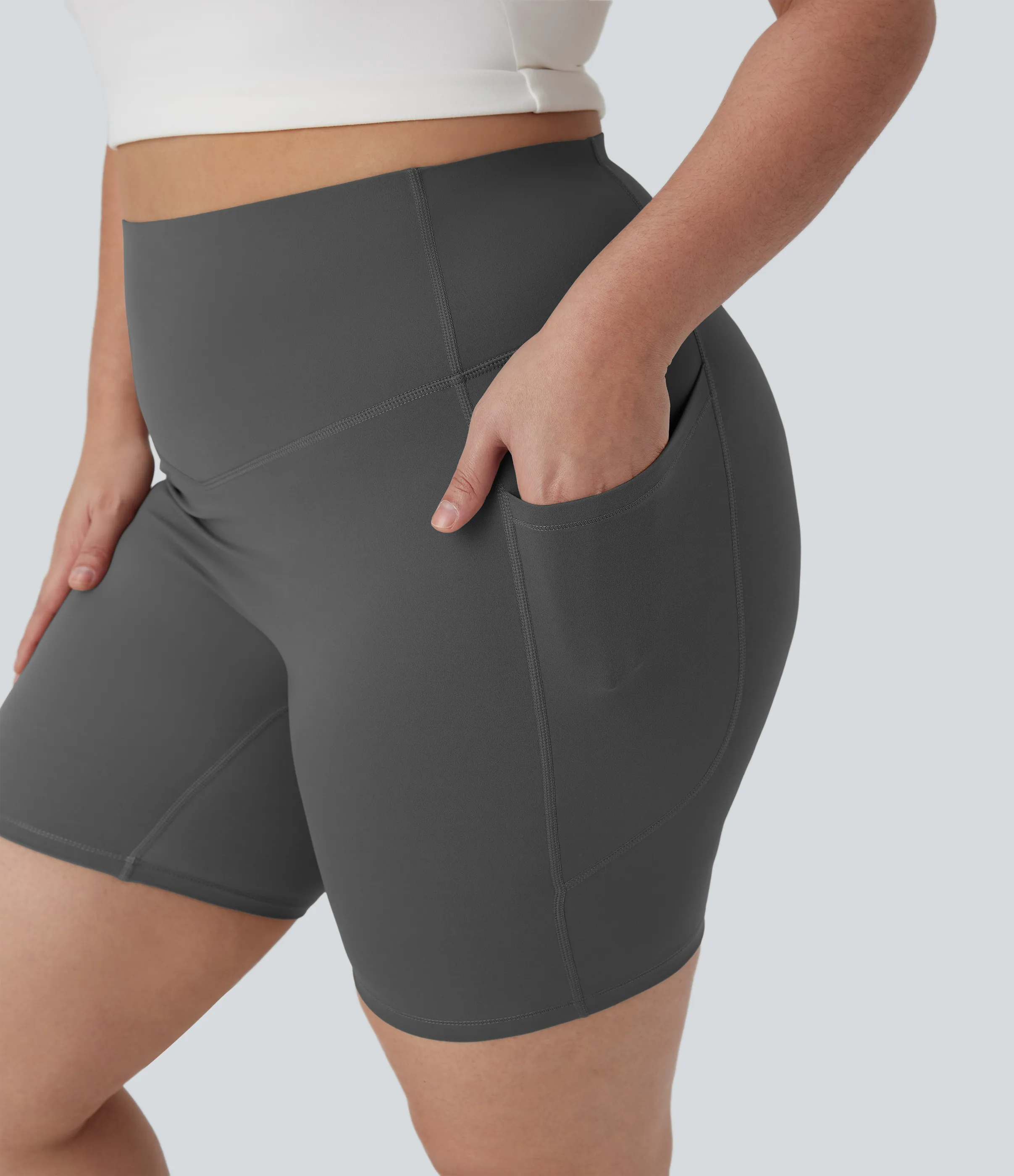Halara Shorts biker Halara UltraSculpt™ moldeadores de tiro alto con bolsillos laterales para tallas grandes en longitud 17.5cm - Volcanic Ash - 2X sold by Halara product image thumbnail 5