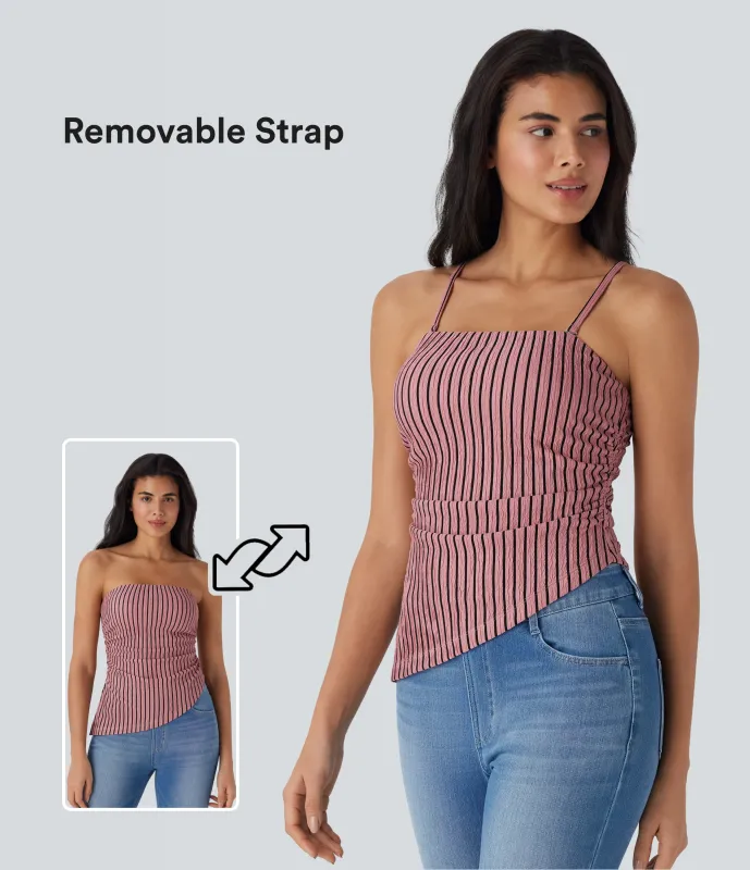 Halara Top casual a rayas con forma asimétrica y tirantes extraíbles - Candy Pink Black Stripes - S made by Halara