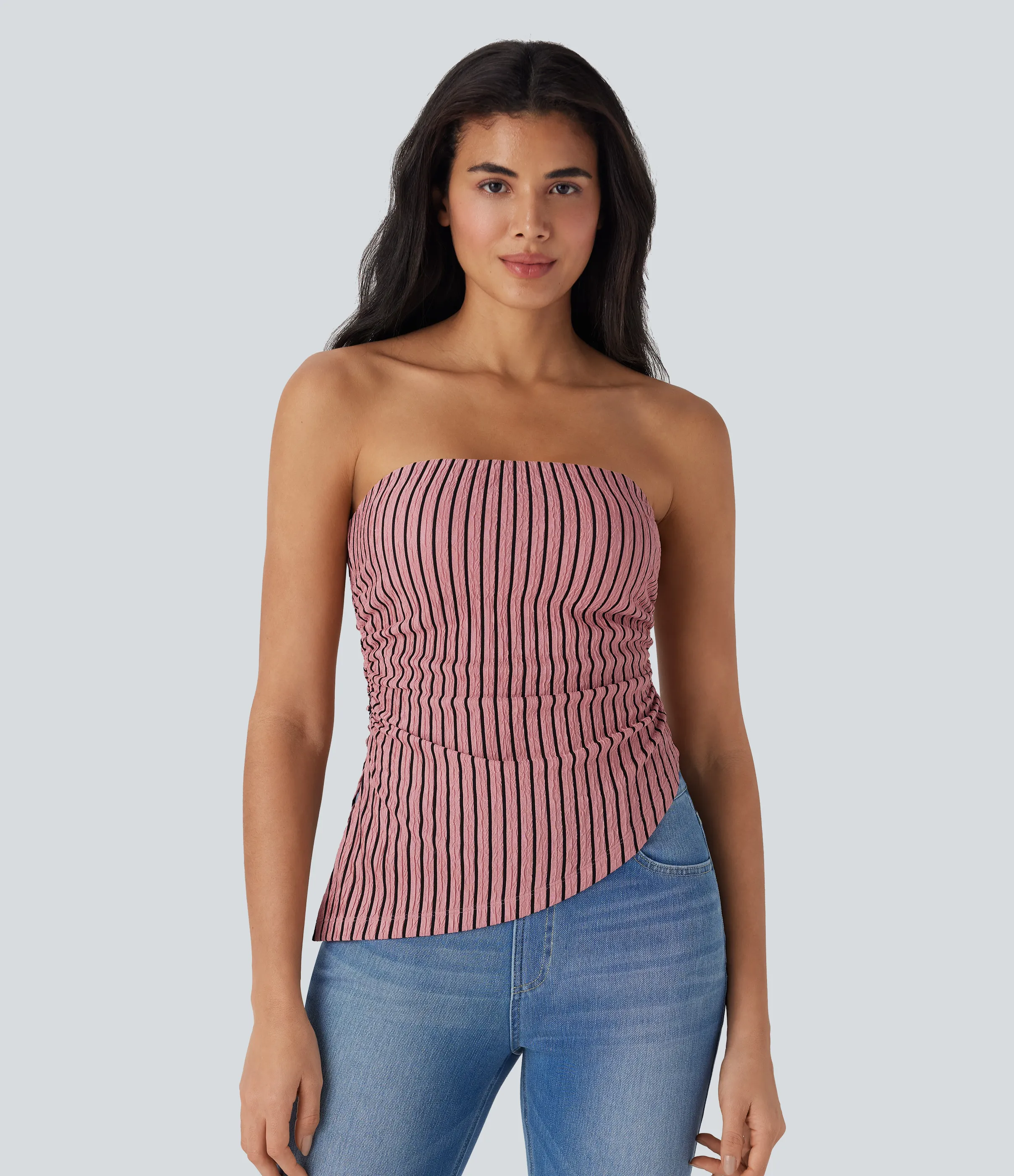 Halara Top casual a rayas con forma asimétrica y tirantes extraíbles - Candy Pink Black Stripes - S sold by Halara product image thumbnail 5