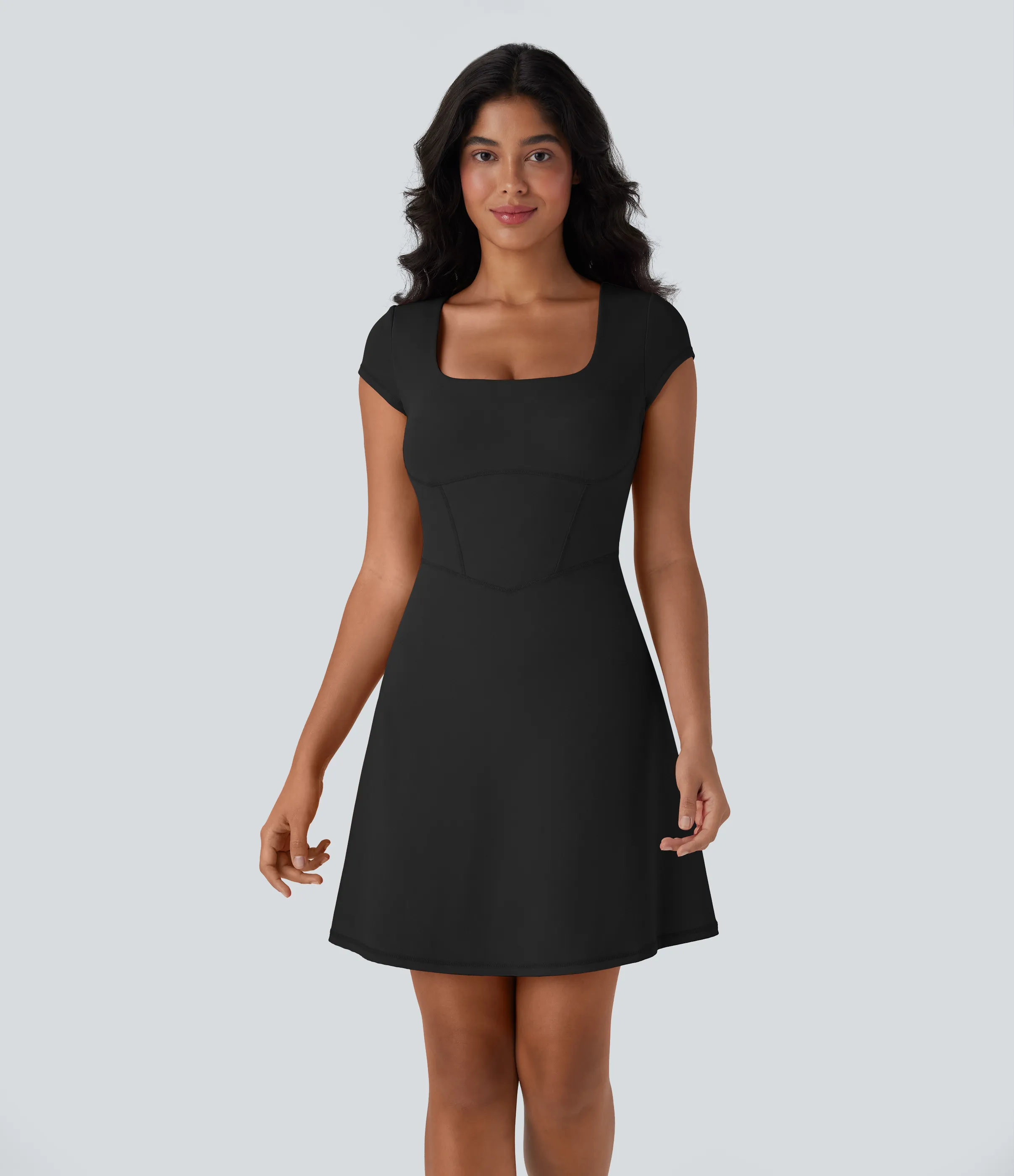 Halara Minivestido casual Softlyzero™ 2 en 1 con escote cuadrado y bolsillo - Black - M sold by Halara product image thumbnail 4