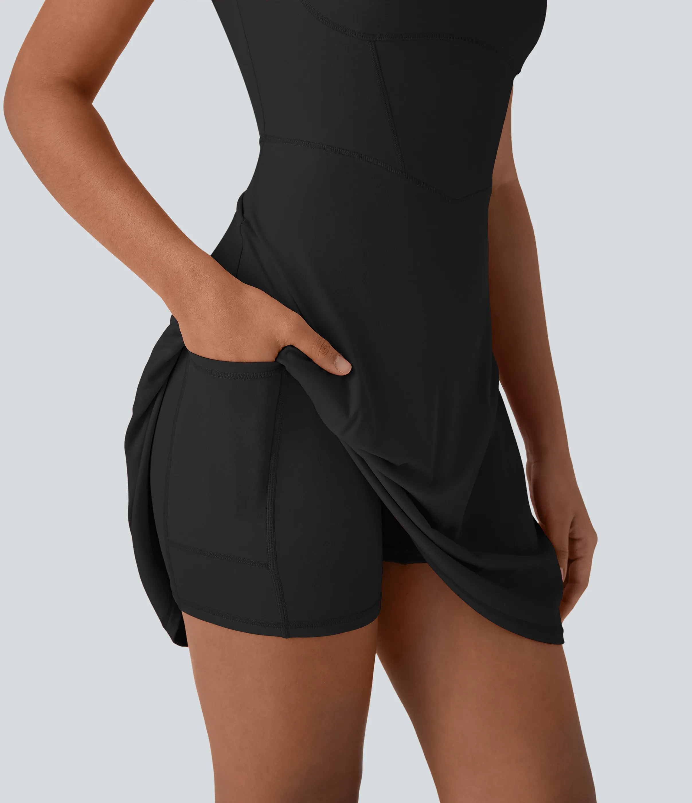 Halara Minivestido casual Softlyzero™ 2 en 1 con escote cuadrado y bolsillo - Black - M sold by Halara product image thumbnail 5