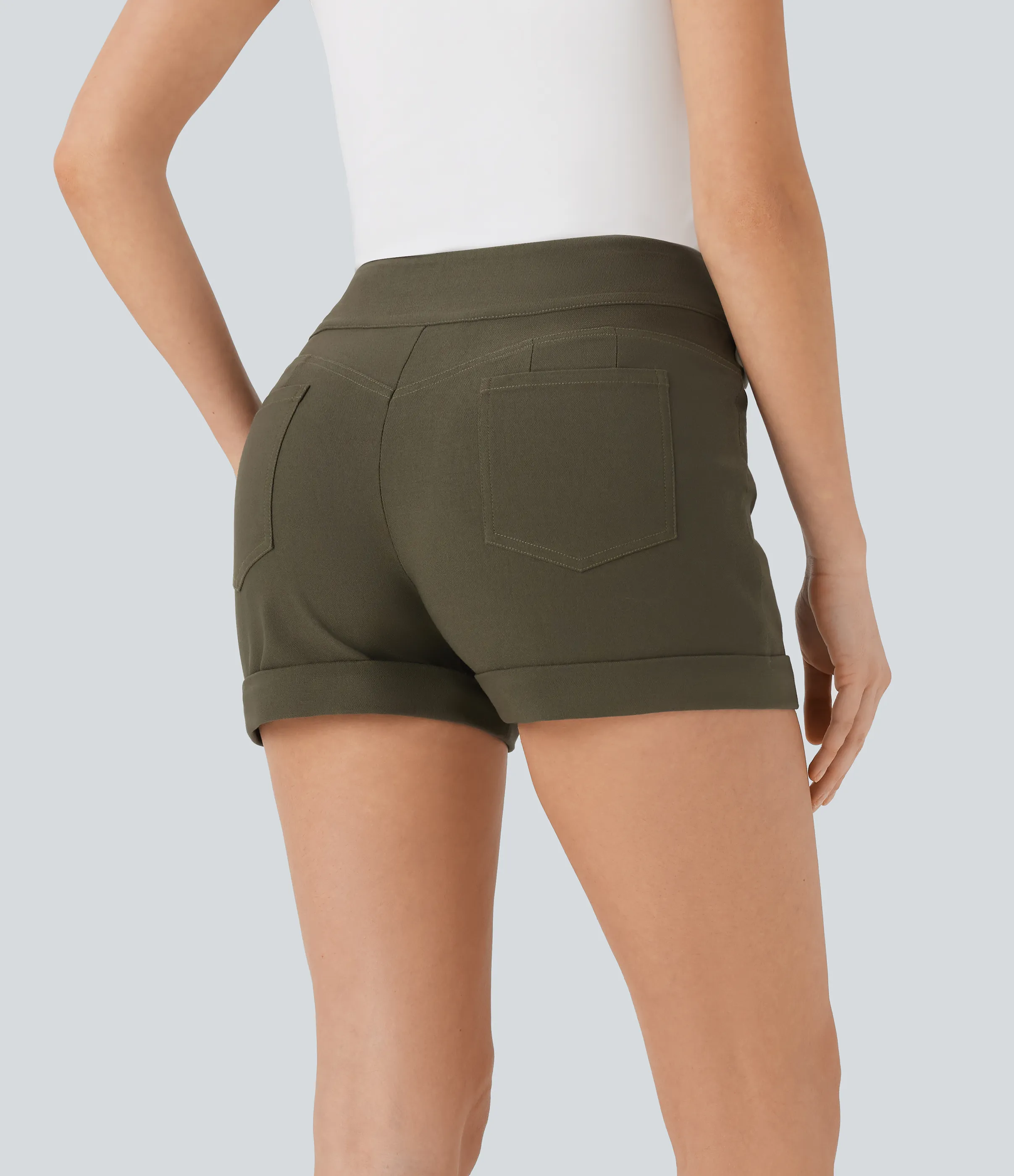 Halara Shorts casuales ajustados de tiro alto con botones y dobladillo enrollado con bolsillos - Forest Wild Brown - S sold by Halara product image thumbnail 3