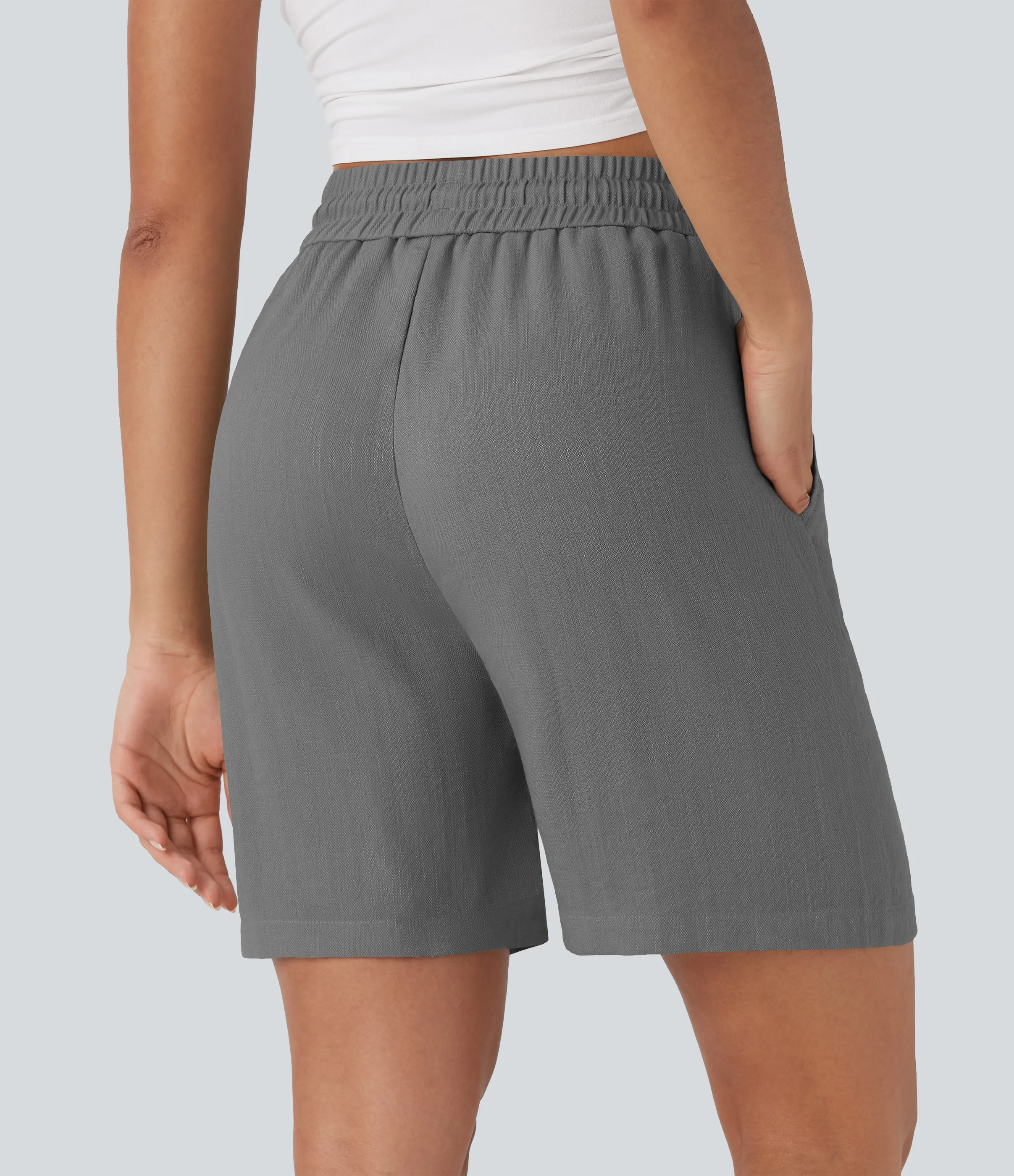 Halara Shorts casuales de lino con tiro alto y cordón ajustable con bolsillos laterales - Steel Gray - XS sold by Halara product image thumbnail 3