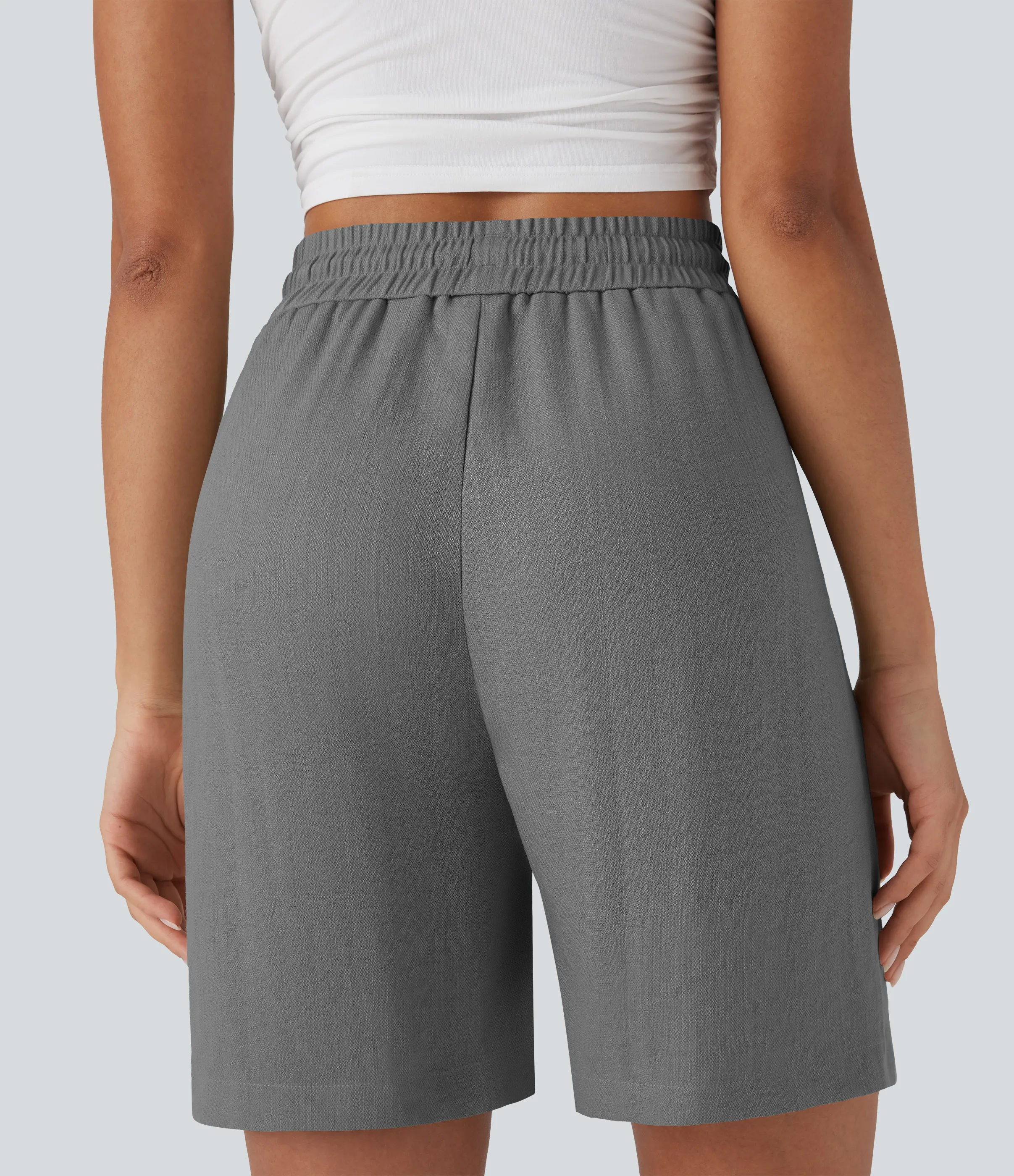 Halara Shorts casuales de lino con tiro alto y cordón ajustable con bolsillos laterales - Steel Gray - XS sold by Halara product image thumbnail 5