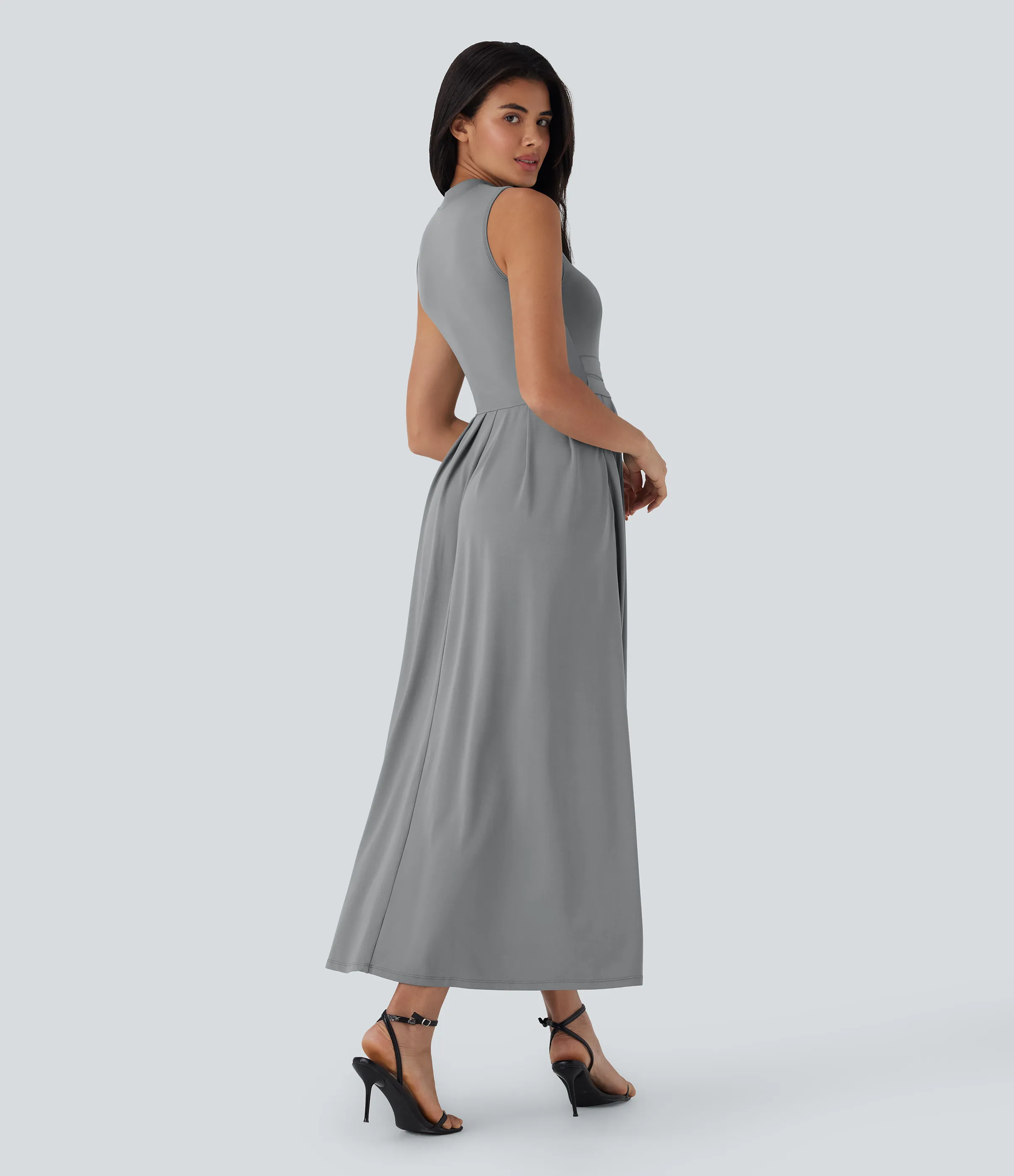 Halara Vestido largo casual sin mangas con cuello alto y bolsillos laterales - Ultimate Gray - XS sold by Halara product image thumbnail 3