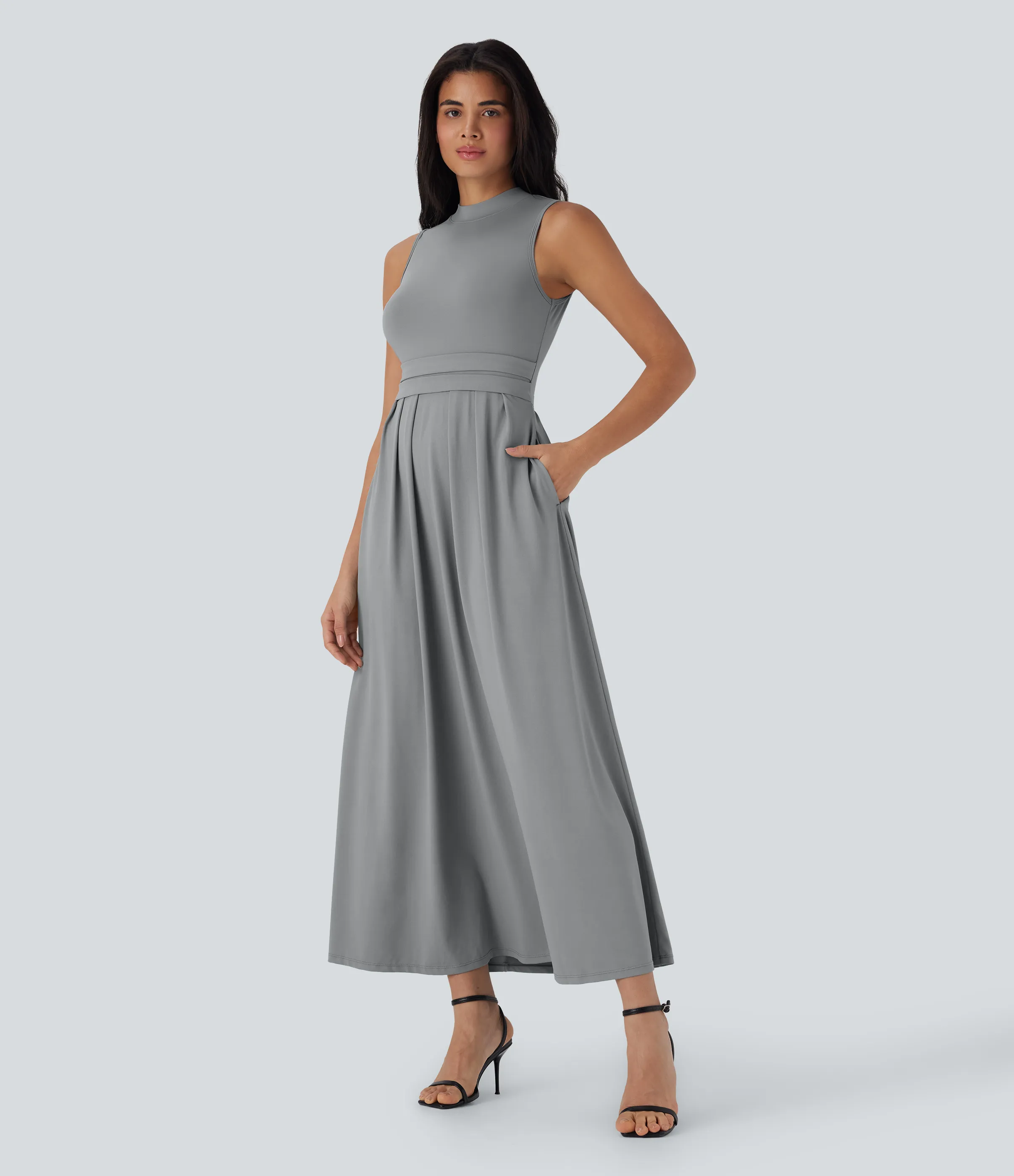 Halara Vestido largo casual sin mangas con cuello alto y bolsillos laterales - Ultimate Gray - XS sold by Halara product image thumbnail 4