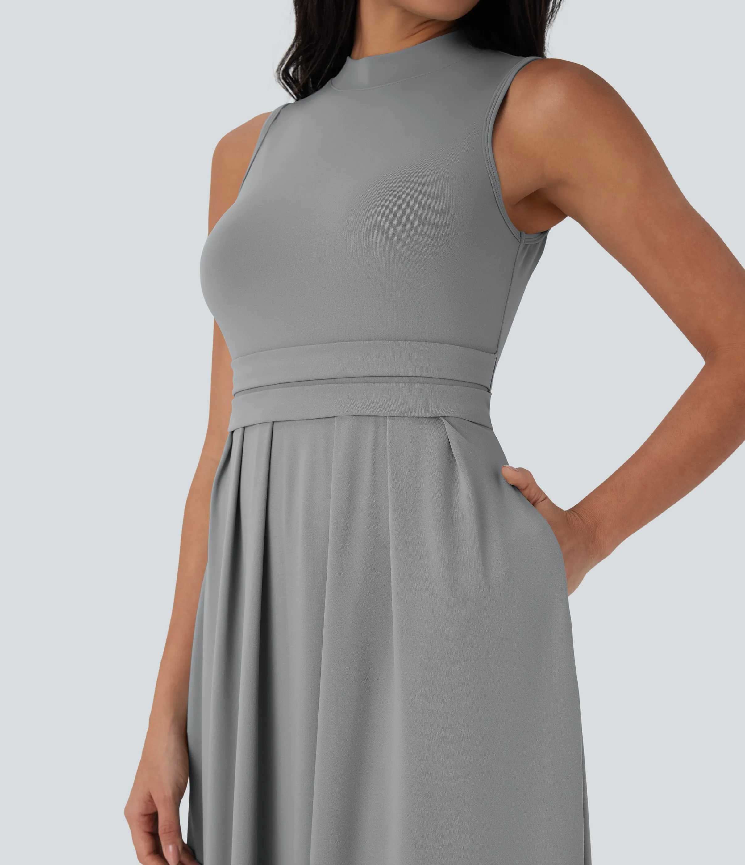 Halara Vestido largo casual sin mangas con cuello alto y bolsillos laterales - Ultimate Gray - XS sold by Halara product image thumbnail 5